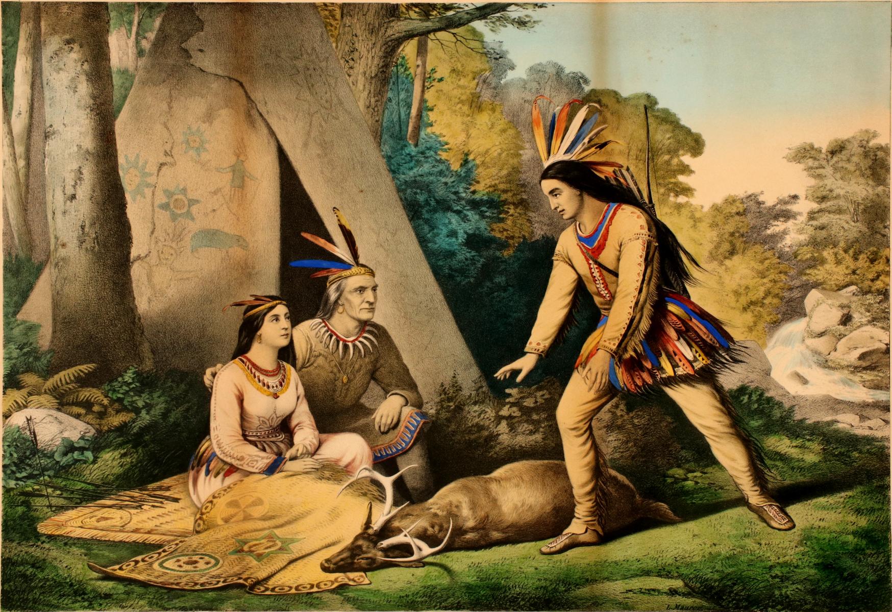 CURRIER AND IVES 'HIAWATHA'S WOOING' LITHOGRAPH