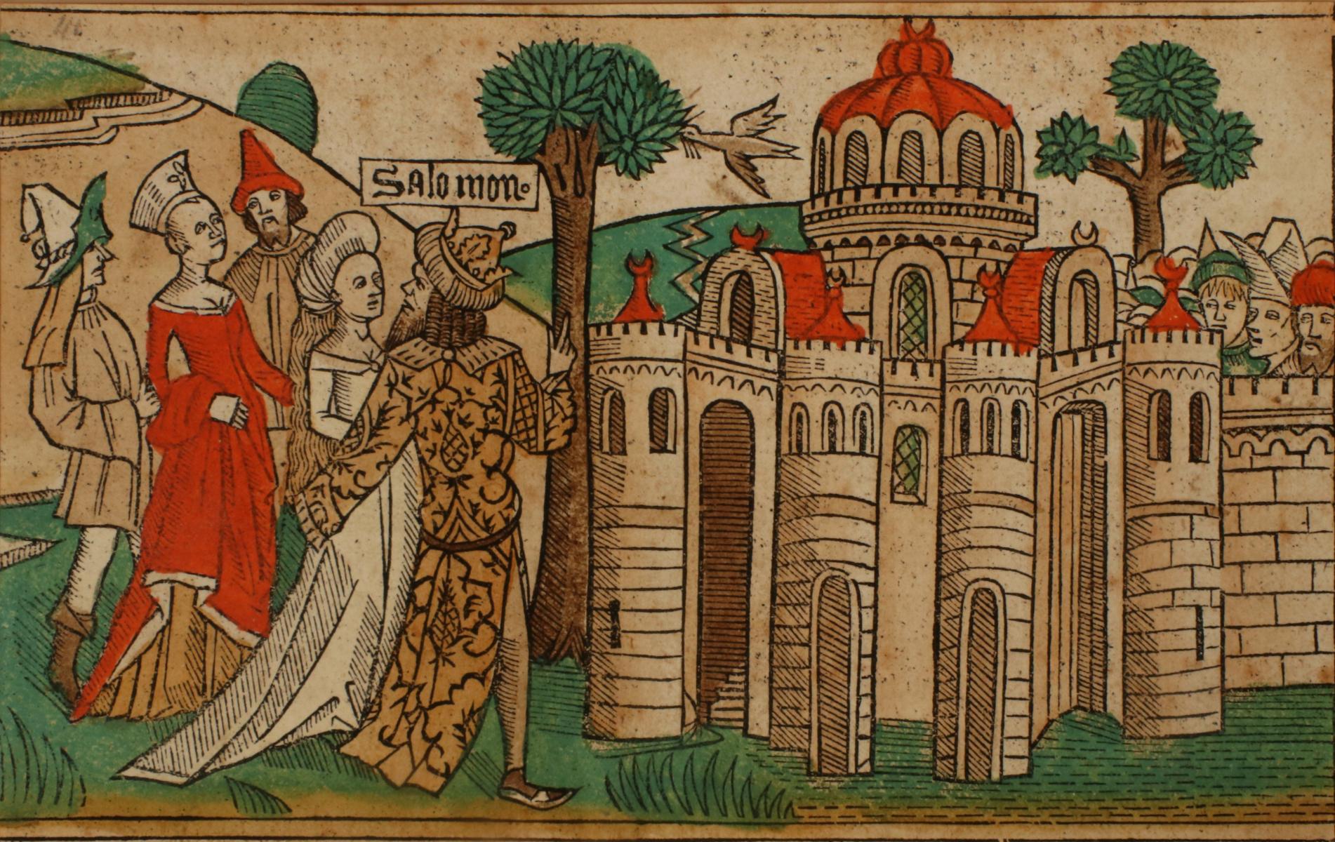 A HAND COLORED WOODCUT FROM KOBERGER'S BIBLE CA. 1483