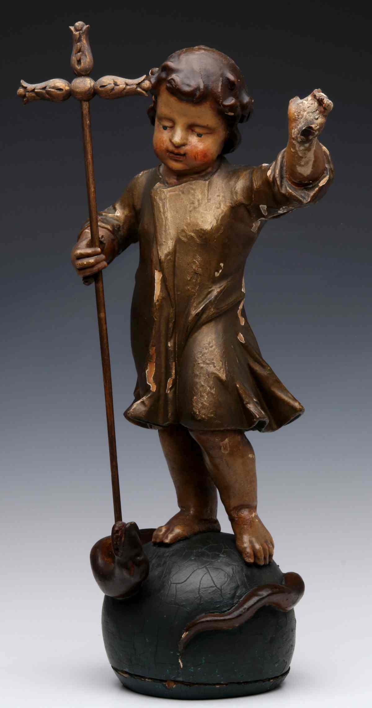 A 19TH C. CARVED GESSOED WOOD FIGURE OF ST. JOHN
