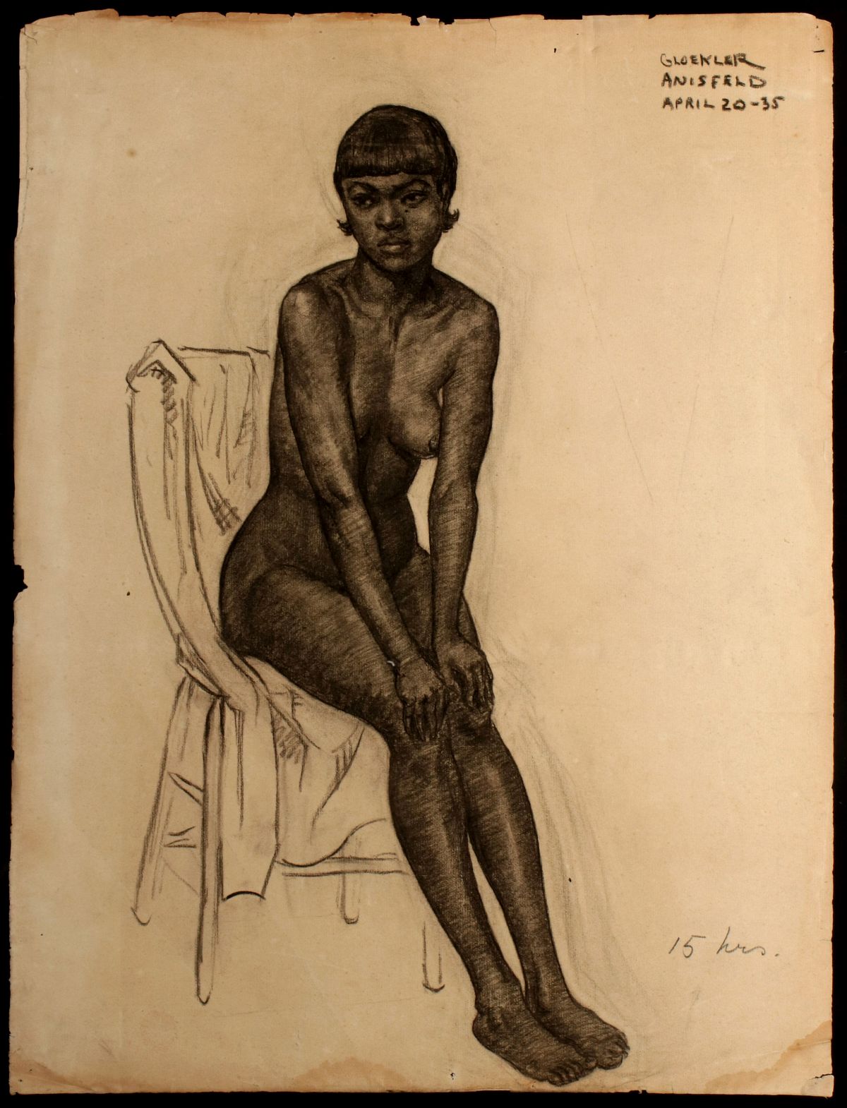 GRAPHITE STUDY OF NUDE AFRICAN FEMALE MODEL, 1935