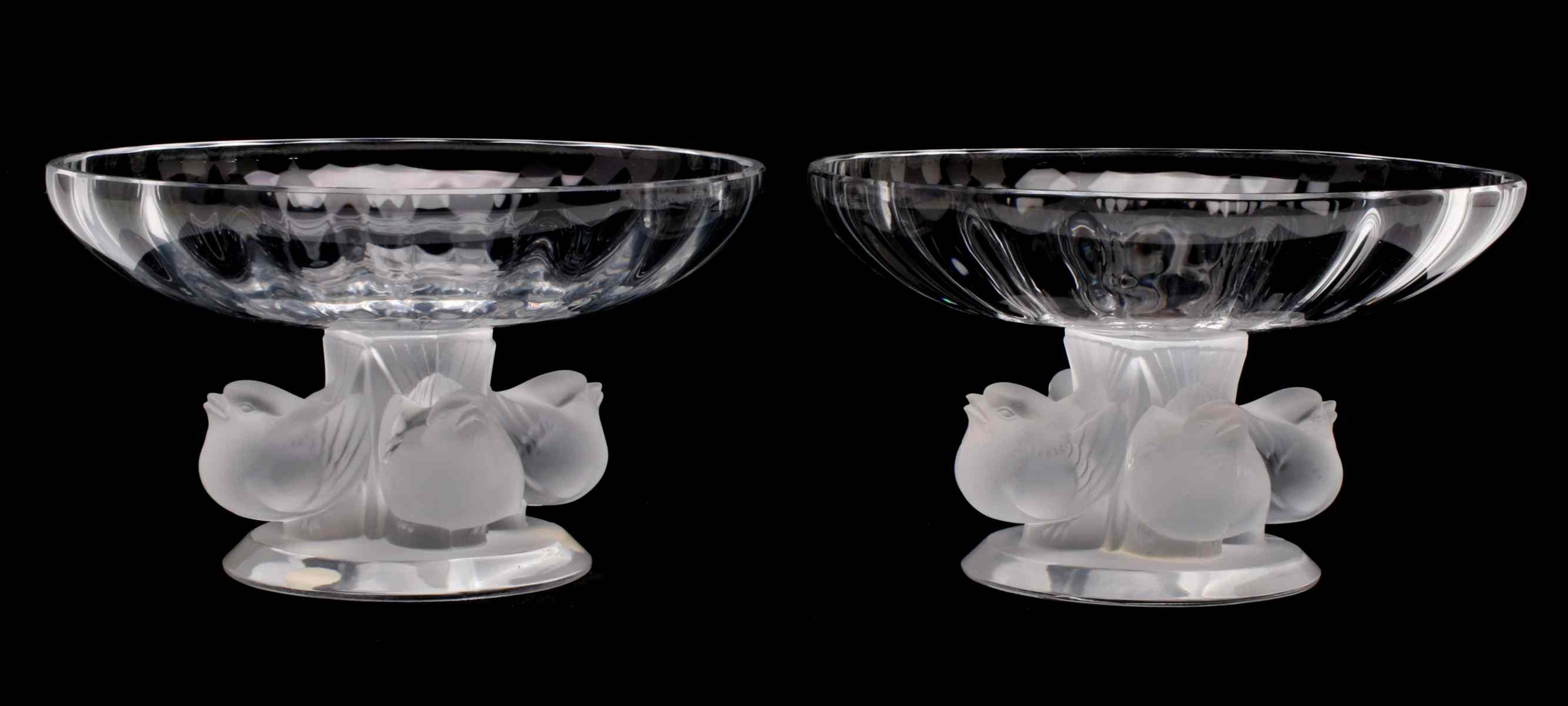 A PAIR OF LALIQUE 'NOGENT' FRENCH CRYSTAL COMPOTES