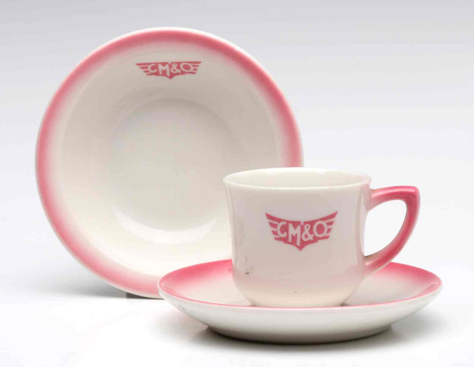 GULF, MOBILE, & OHIO ROSE DEMI CUP, SAUCER, BOWL