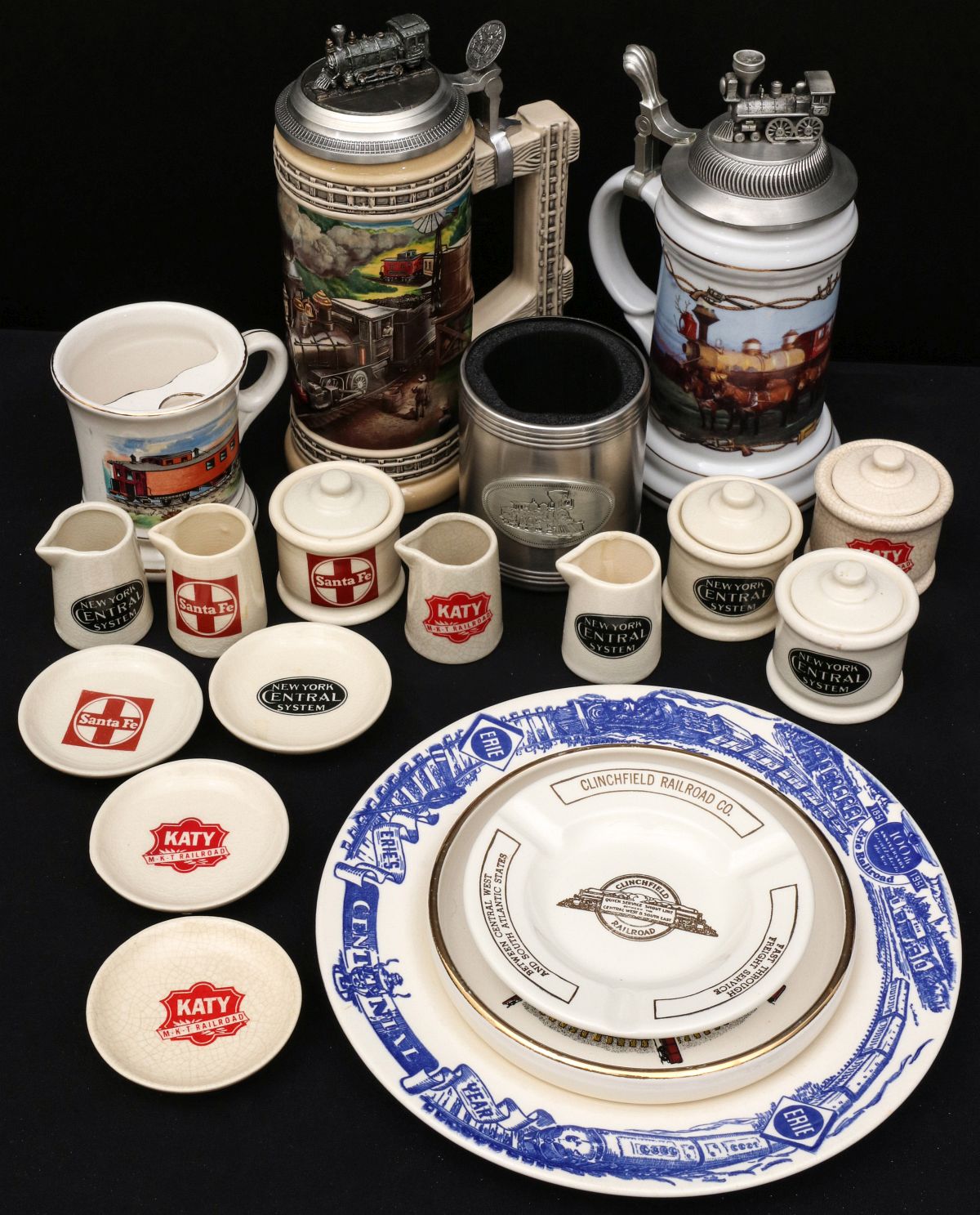 RAILROAD THEMED STEINS & VARIOUS LINES REPRO CHINA