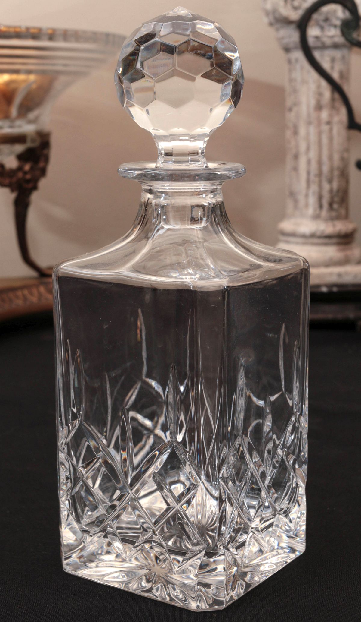 CRYSTAL CENTERPIECE AND DECANTER