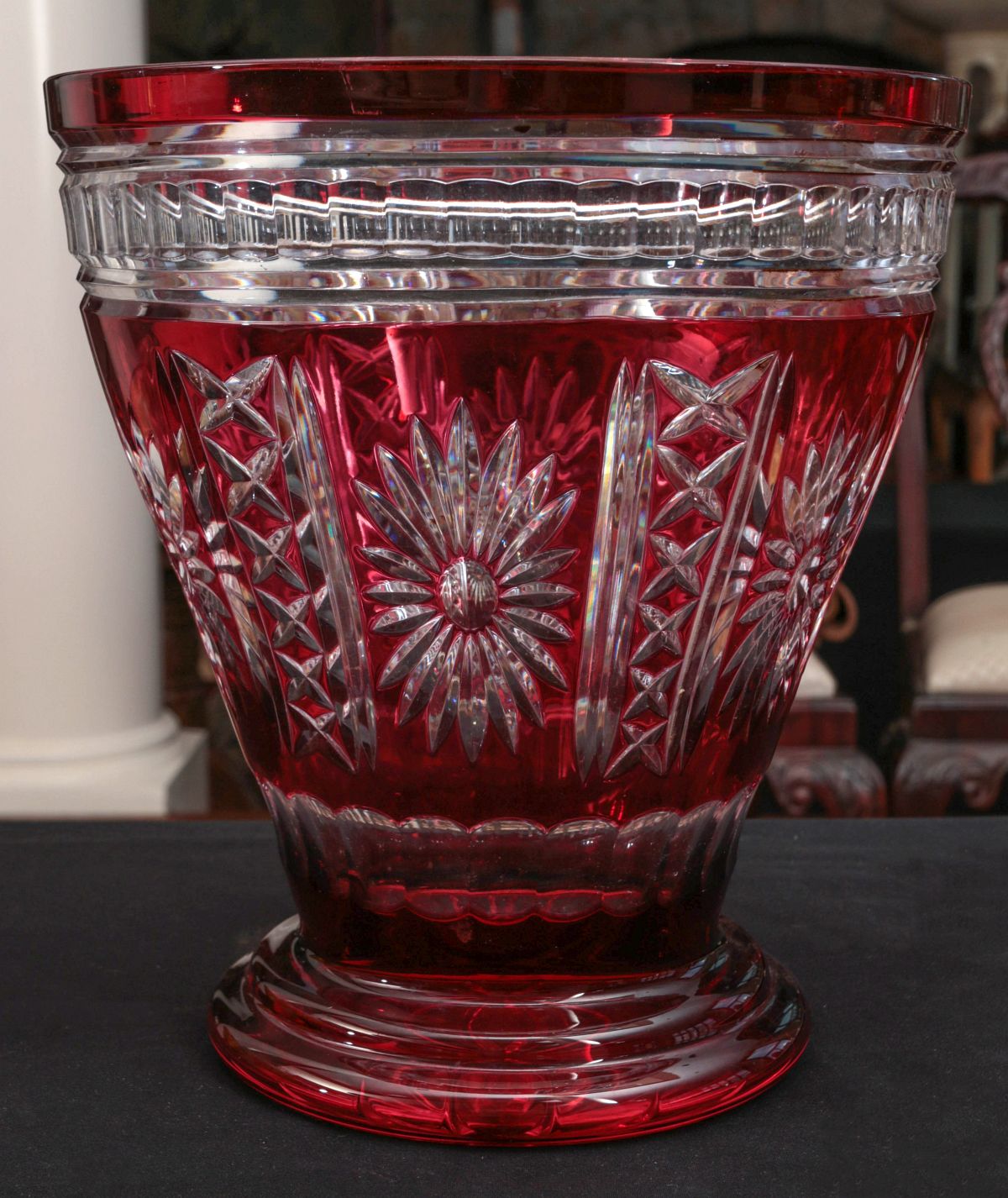 A CONTEMPORARY RUBY CUT TO CLEAR CRYSTAL VASE