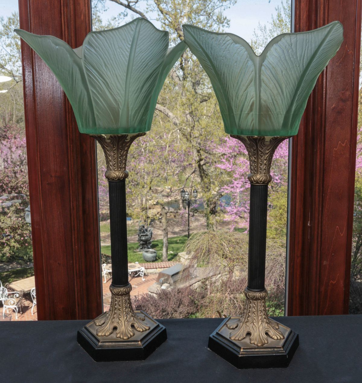 A PAIR OF ELECTRIC TABLE TOP TORCHIERE LAMPS