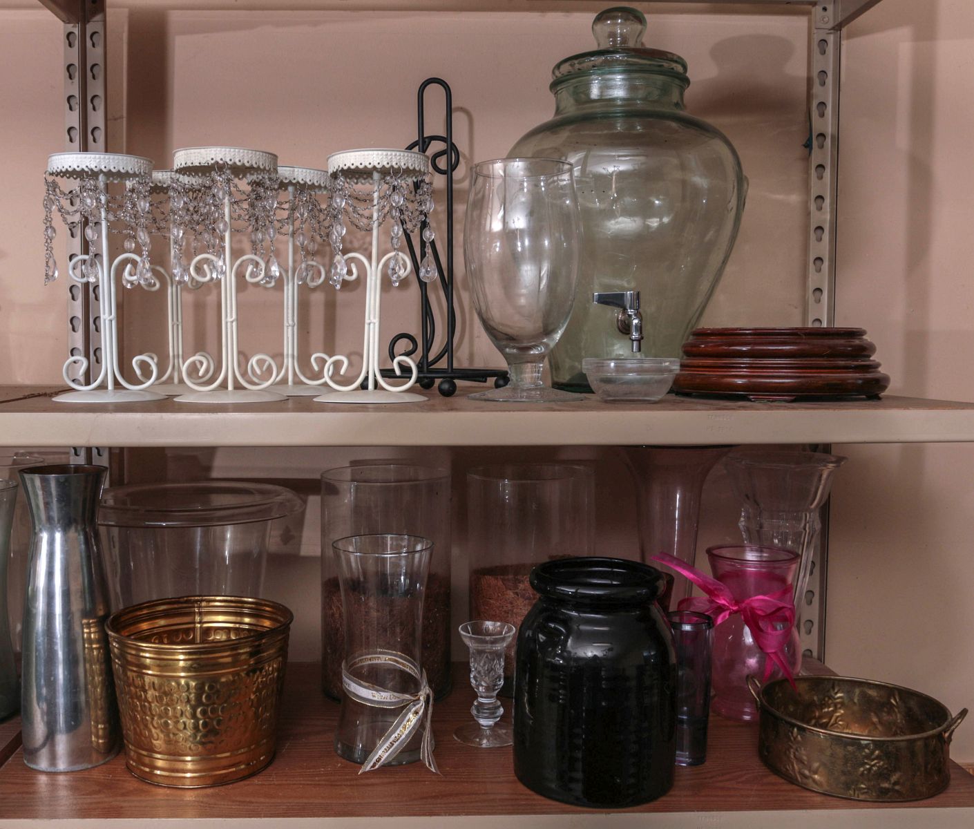TWO SHELVES FILLED WITH MISCELLANEOUS