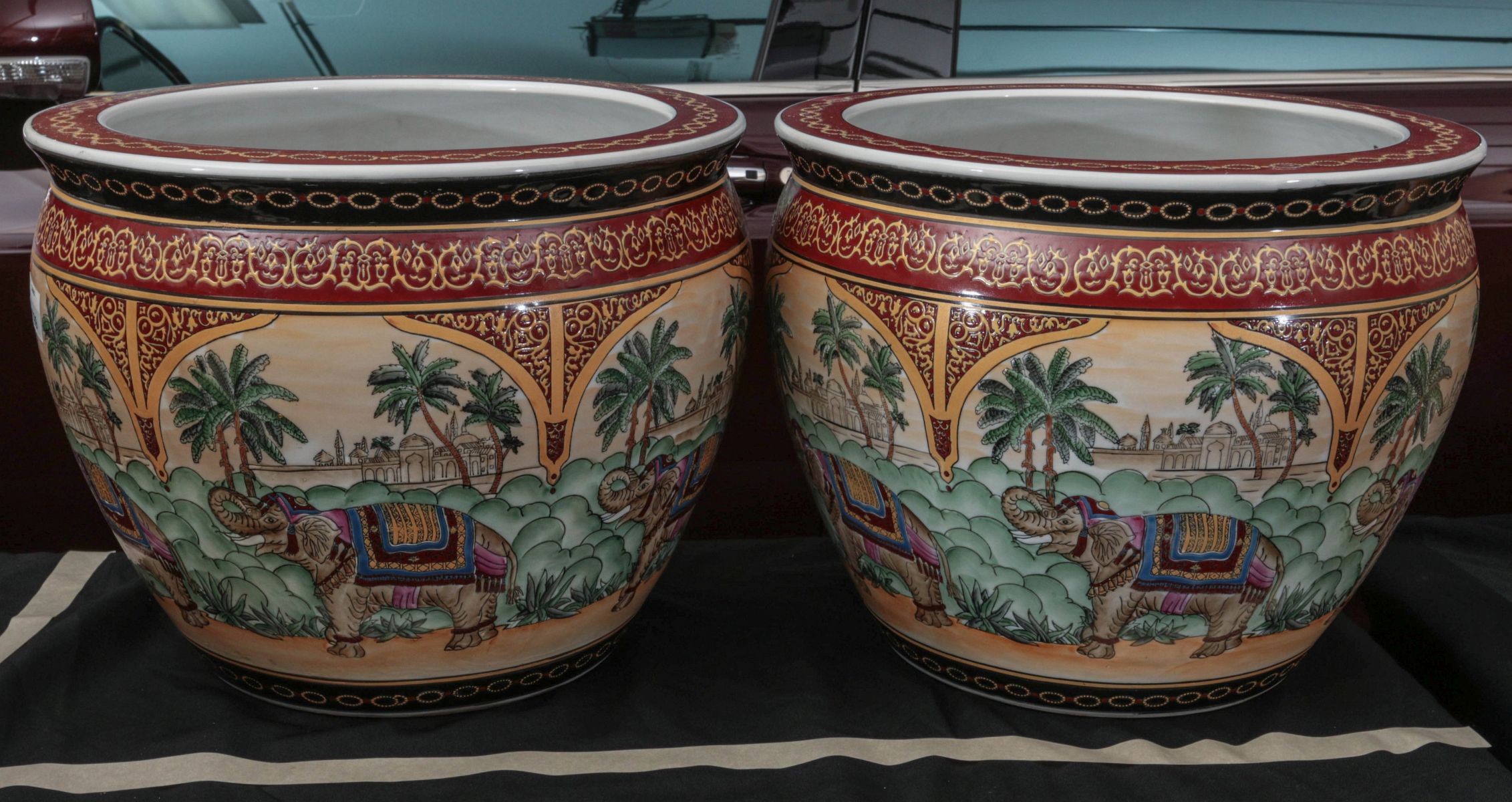 TWO 20TH CENT ASIAN STYLE FISHBOWL JARDINIERES