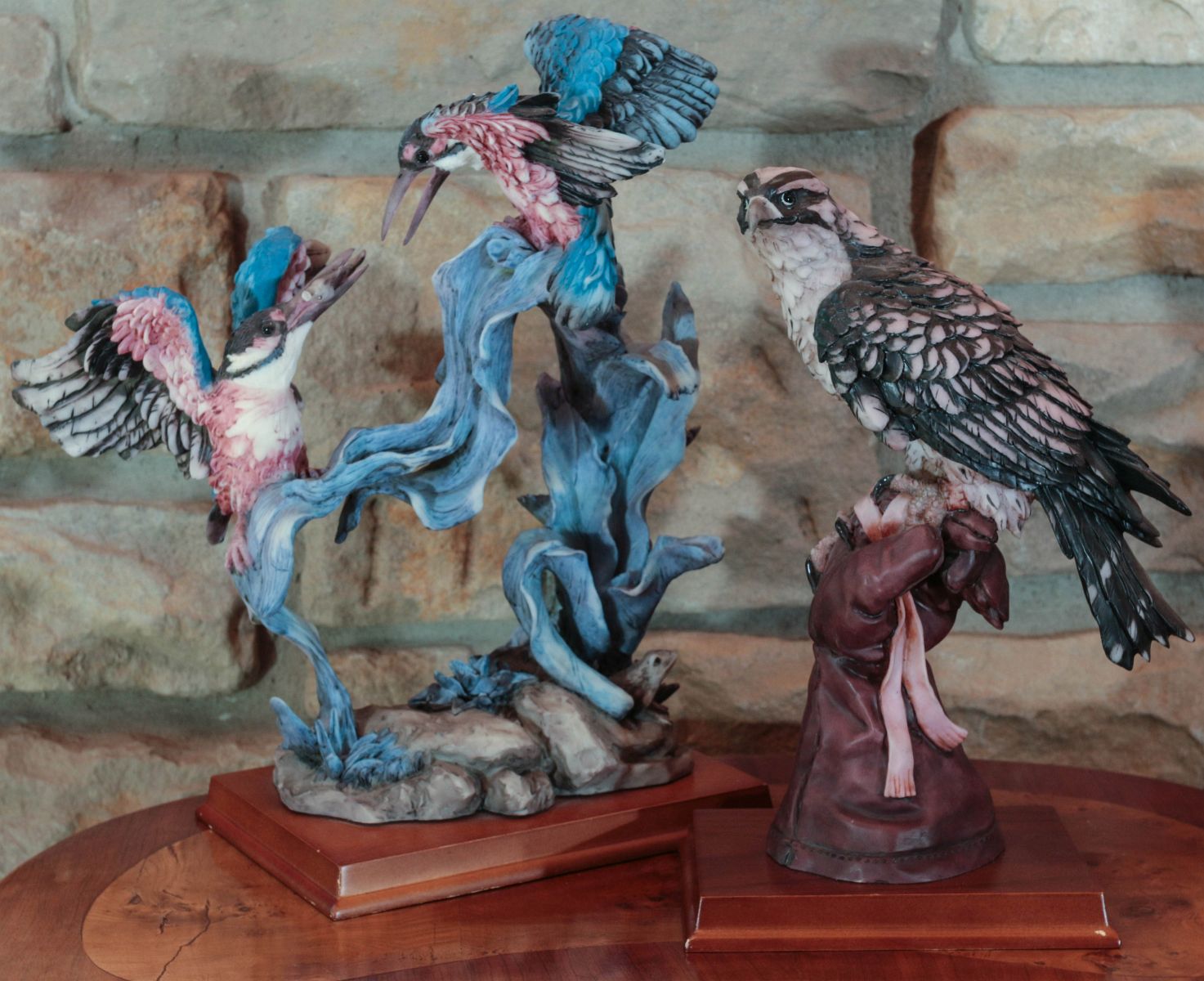 TWO CONTEMPORARY BIRD FIGURE GROUPINGS