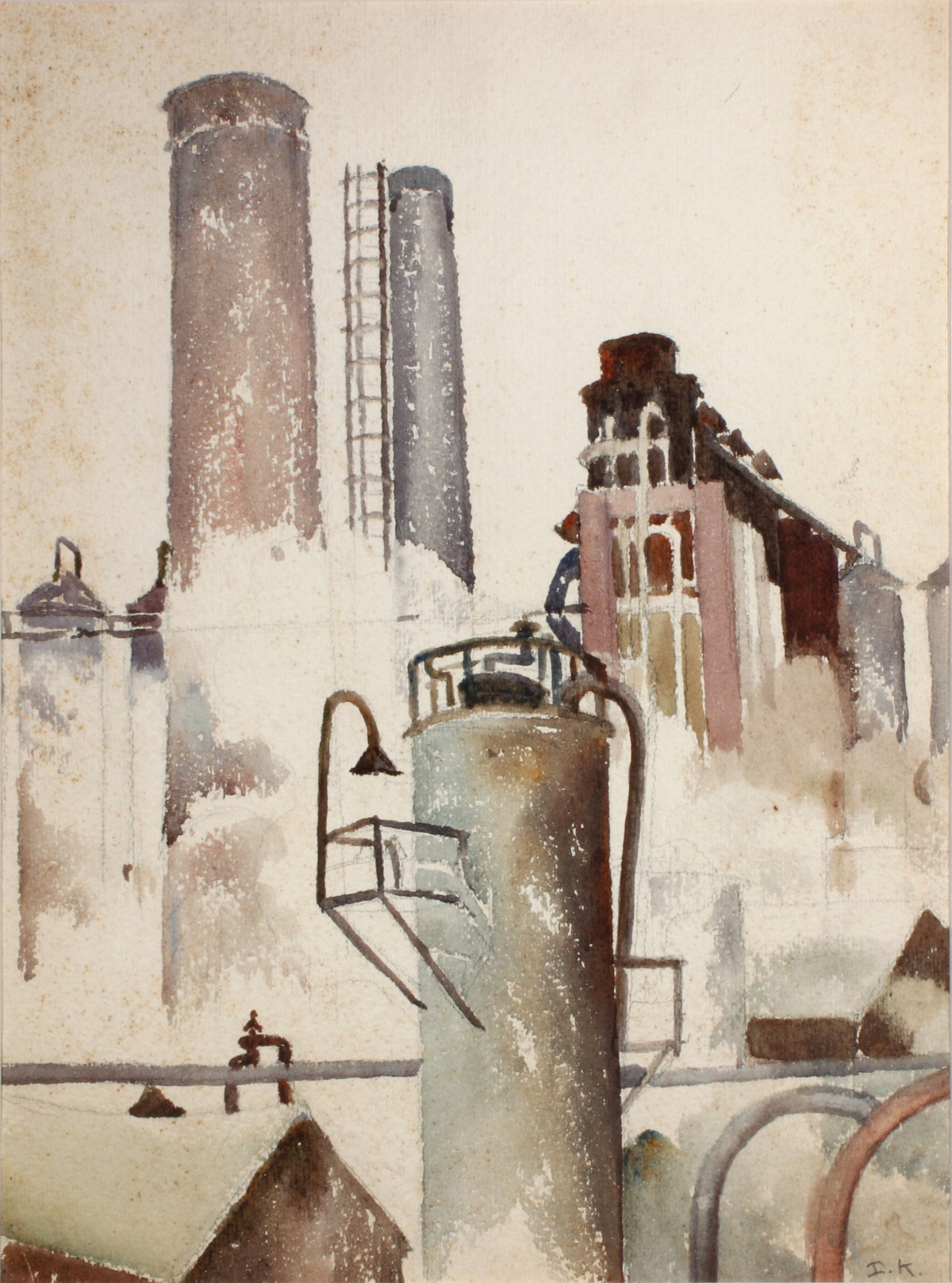ILAH KIBBEY (1888-1958) WATERCOLOR INDUSTRIAL SCEN