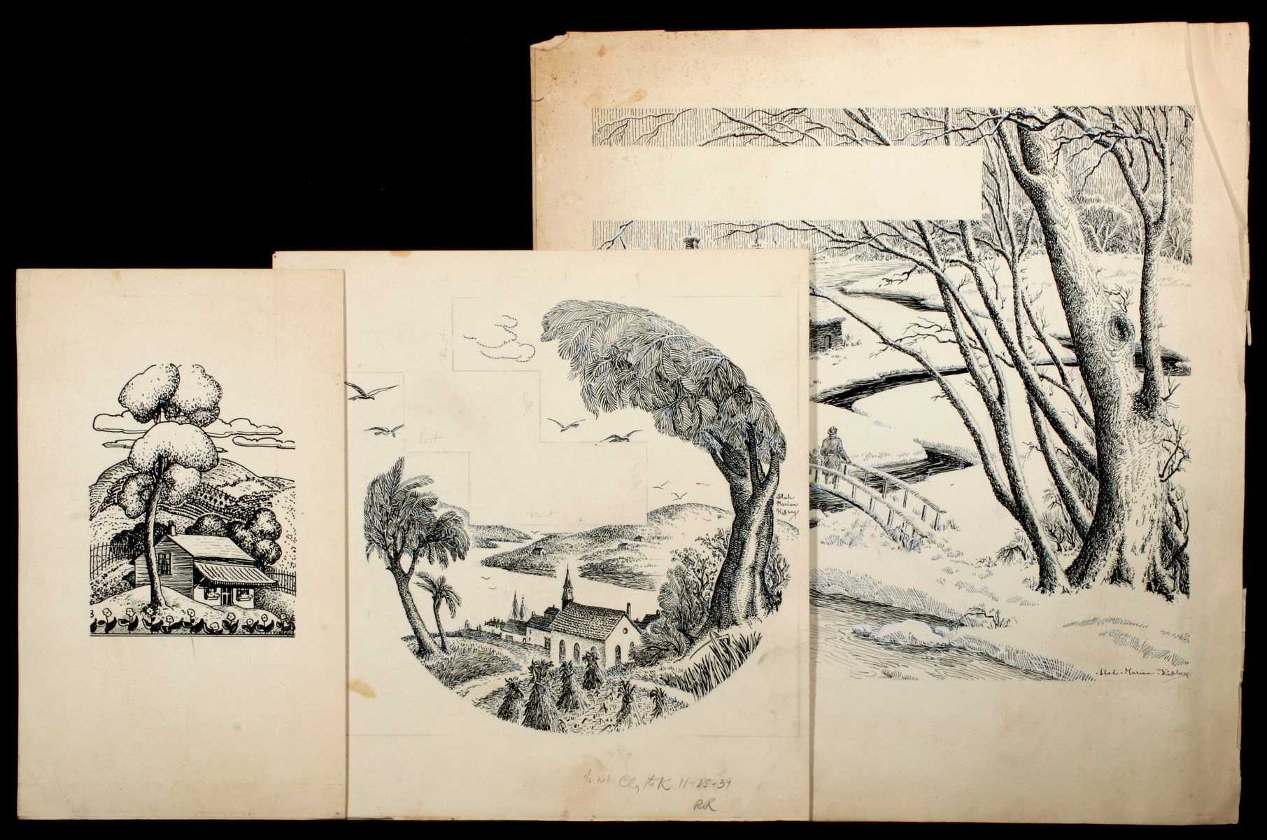 PEN AND INK SKETCHES BY ILAH KIBBEY (1888 - 1958)