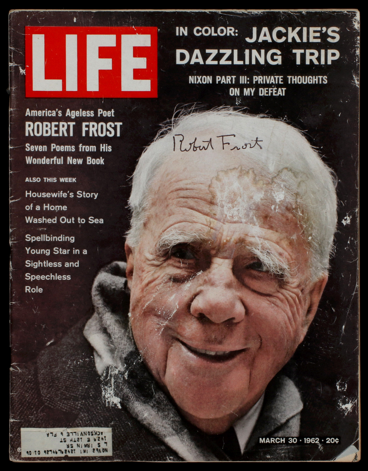 A 1962 ROBERT FROST SIGNED 'LIFE' MAGAZINE
