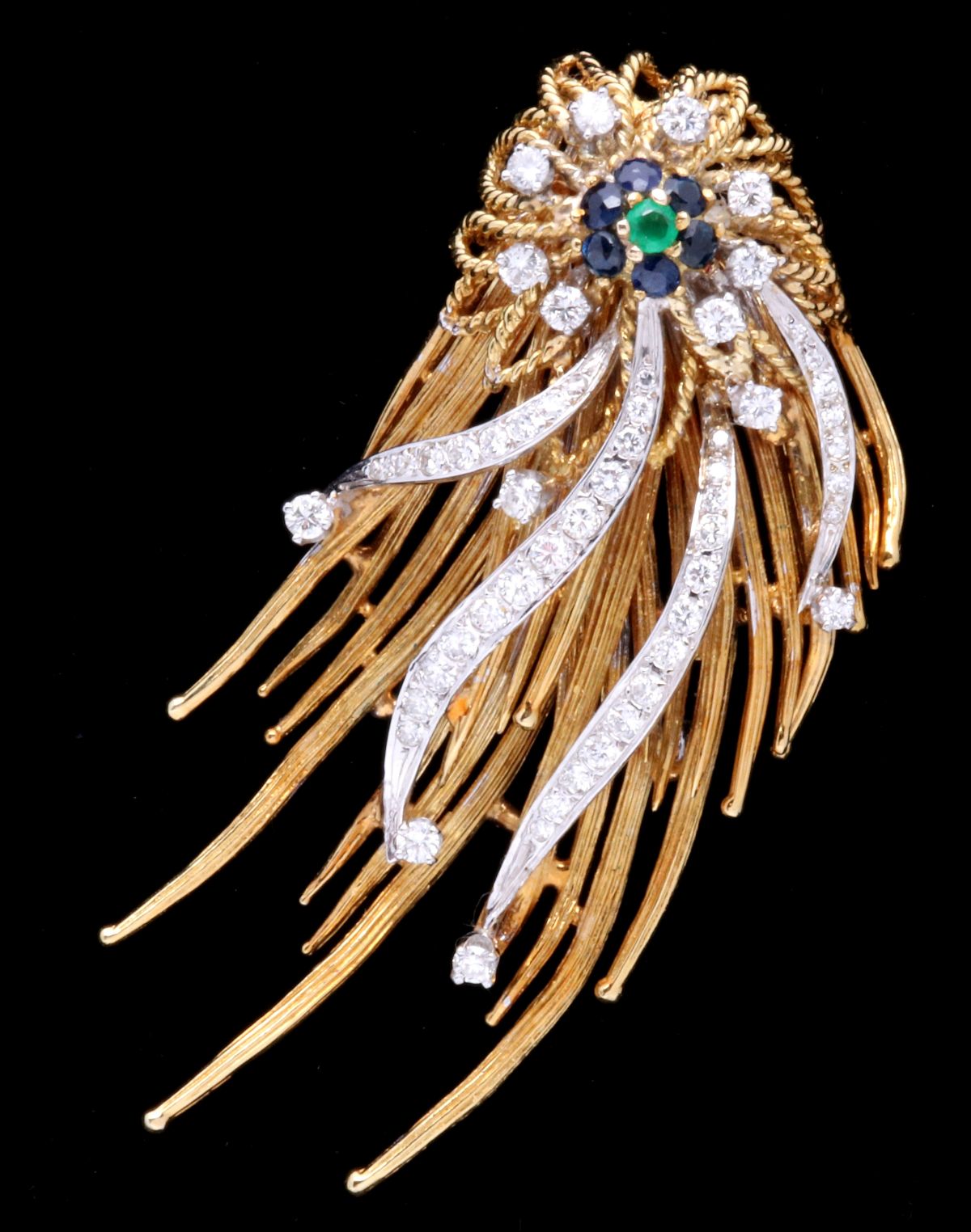 AN 18K GOLD BROOCH WITH COLORED GEMSTONES