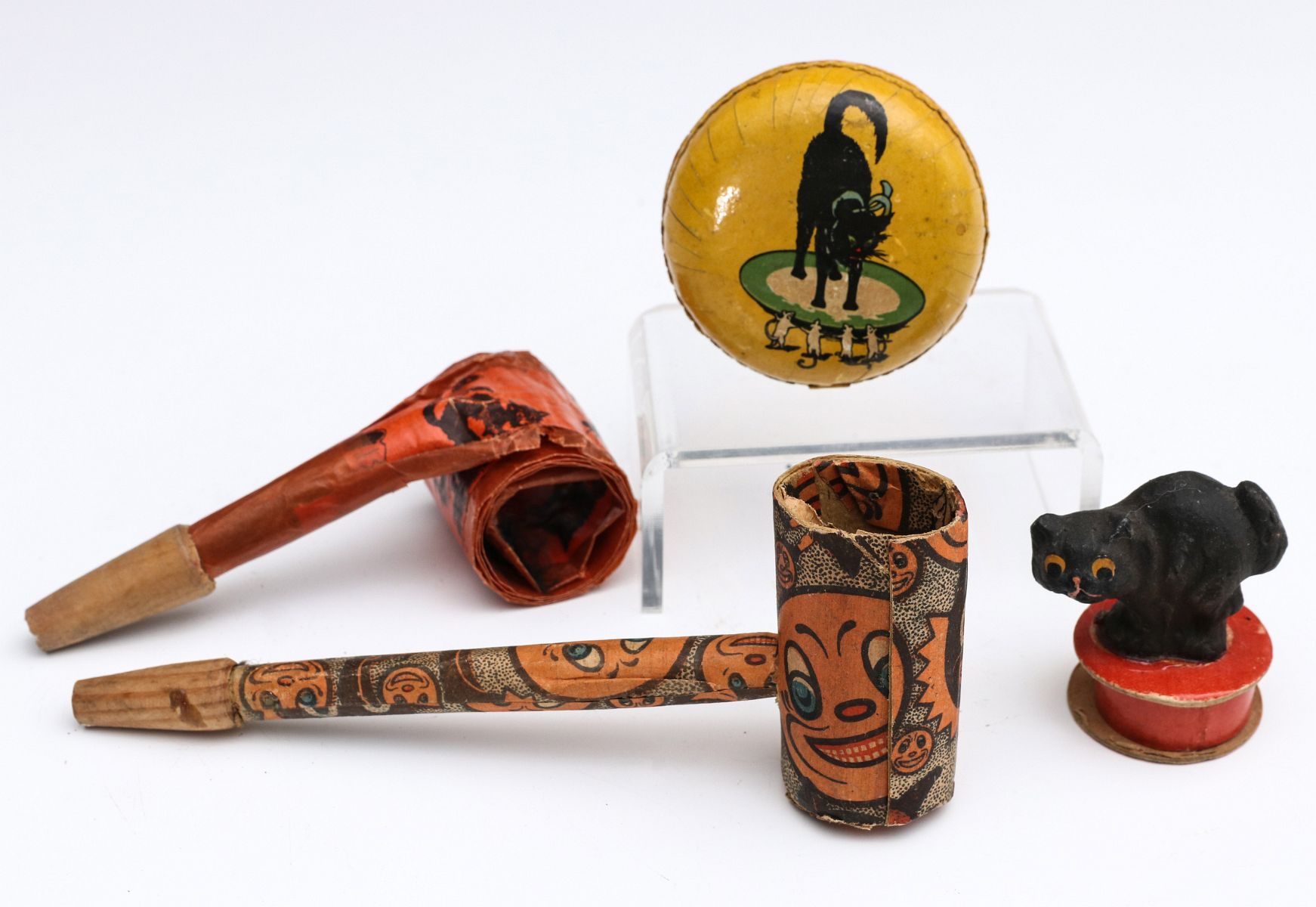 ANTIQUE HALLOWEEN NOISEMAKERS AND CANDY CONTAINERS