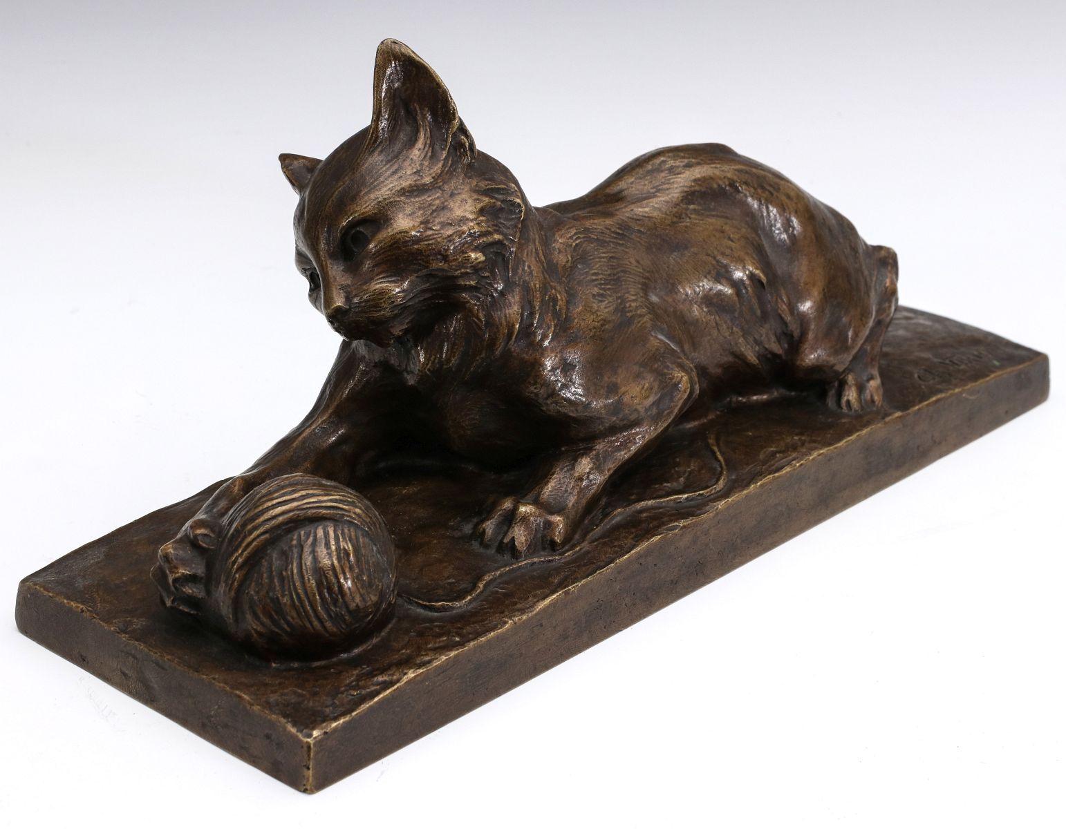 CHARLES VIRION (1865-1946) BRONZE CAT AT PLAY