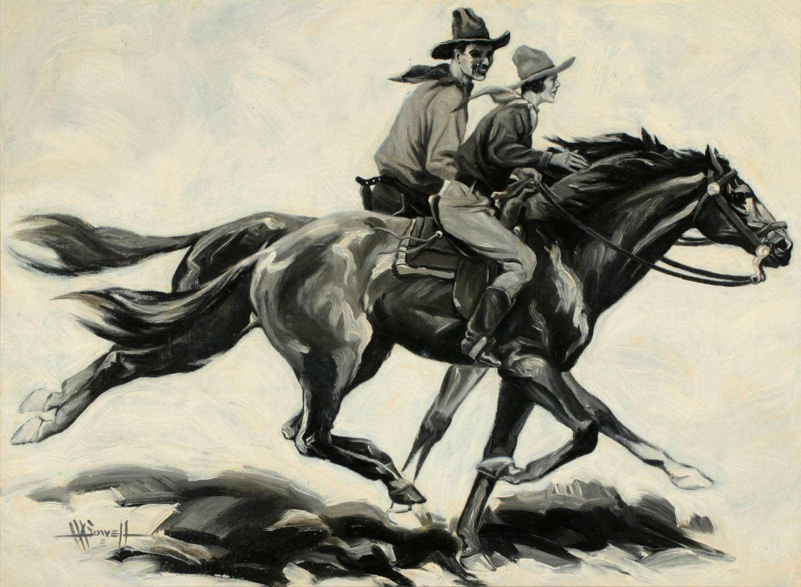 AN EARLY 20TH C EN GRISAILLE ILLUSTRATION PAINTING
