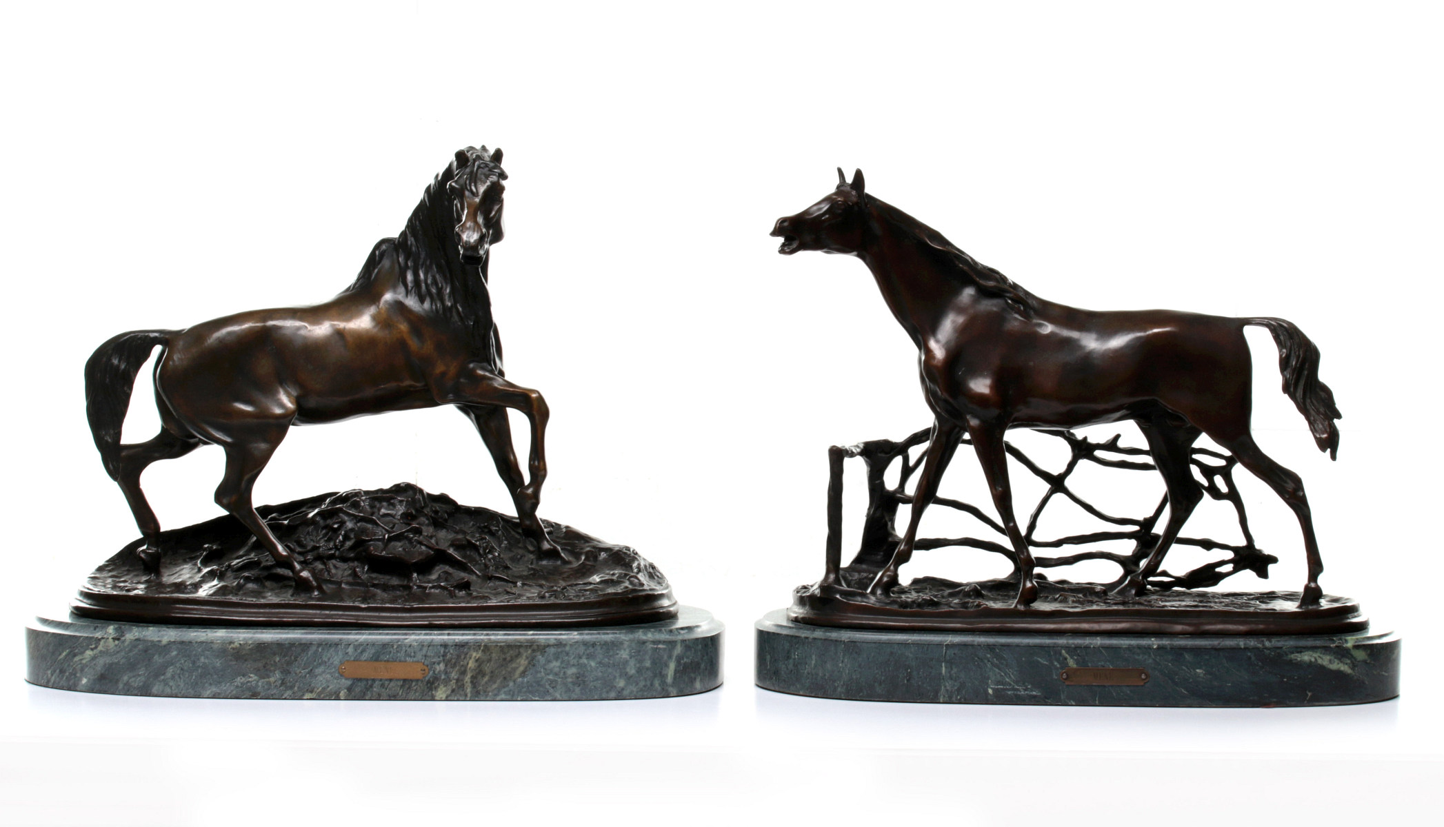 TWO LATE 20TH CENT EQUESTRIAN BRONZES AFTER MENE