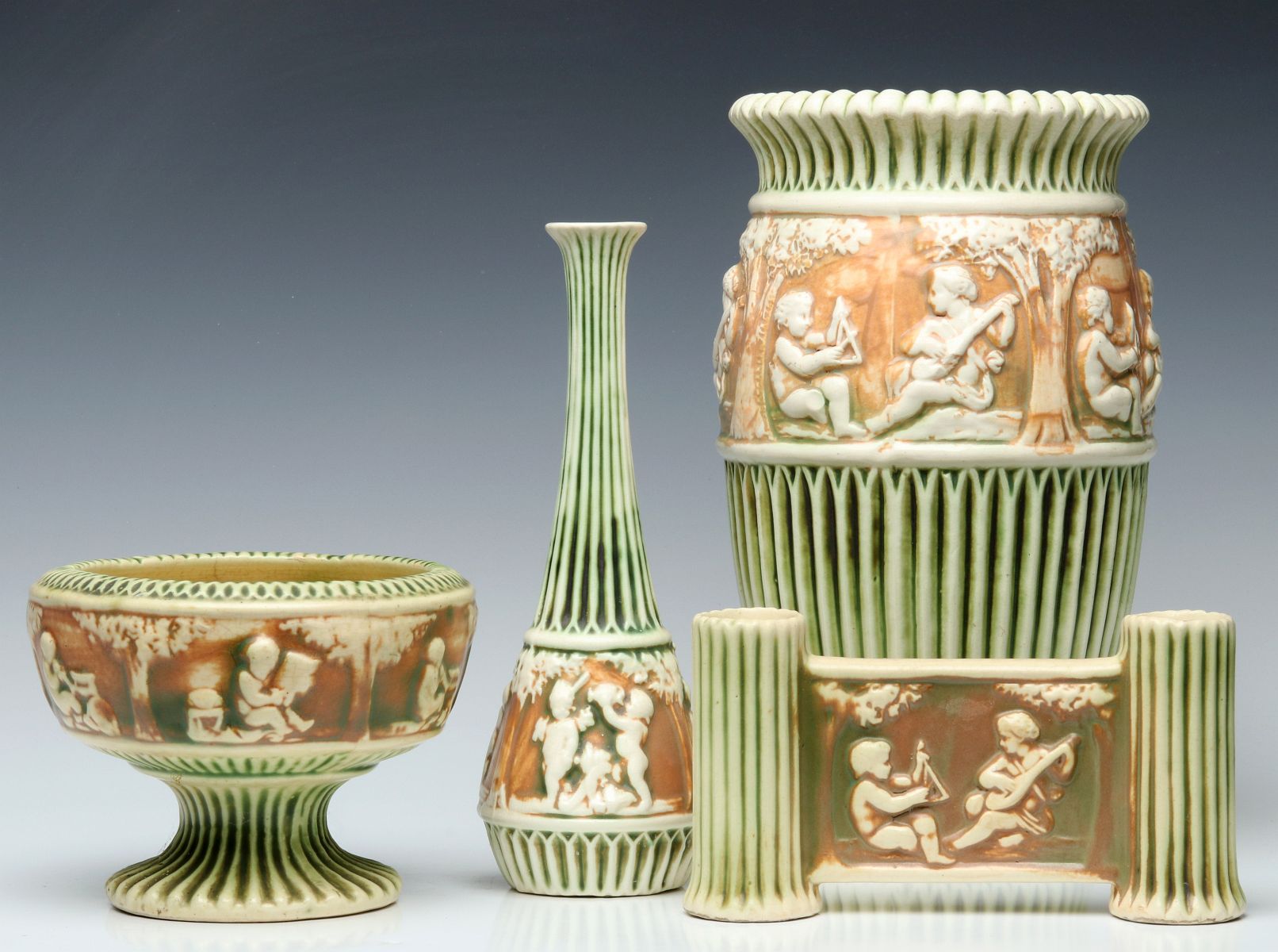 A COLLECTION OF ROSEVILLE DONATELLO VASES