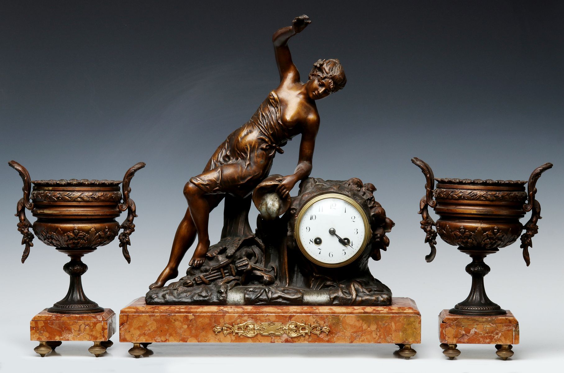 A 19TH CENTURY FRENCH CLOCK SET SIGNED JAPY FRERES