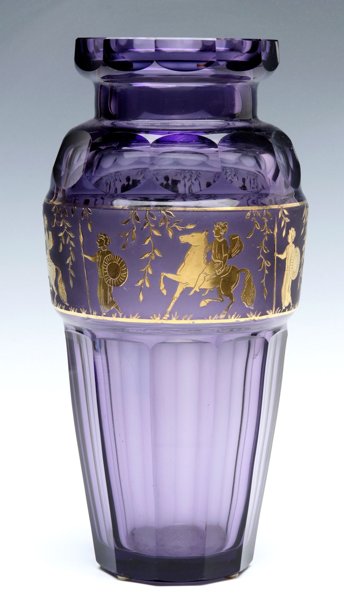 A CUT AND POLISHED BOHEMIAN GLASS VASE WITH FRIEZE