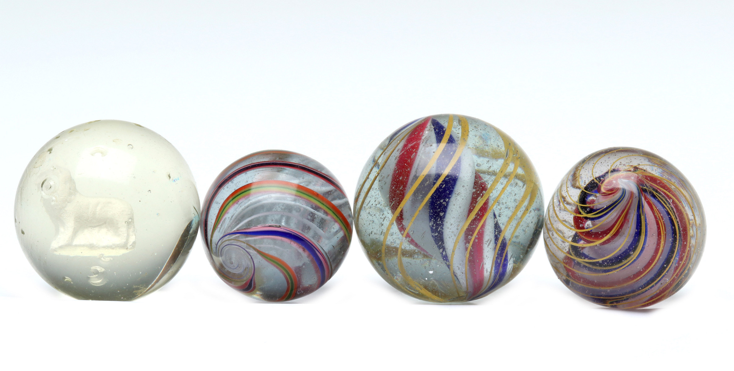 LARGE SULPHIDE AND HANDMADE SWIRL CORE MARBLES
