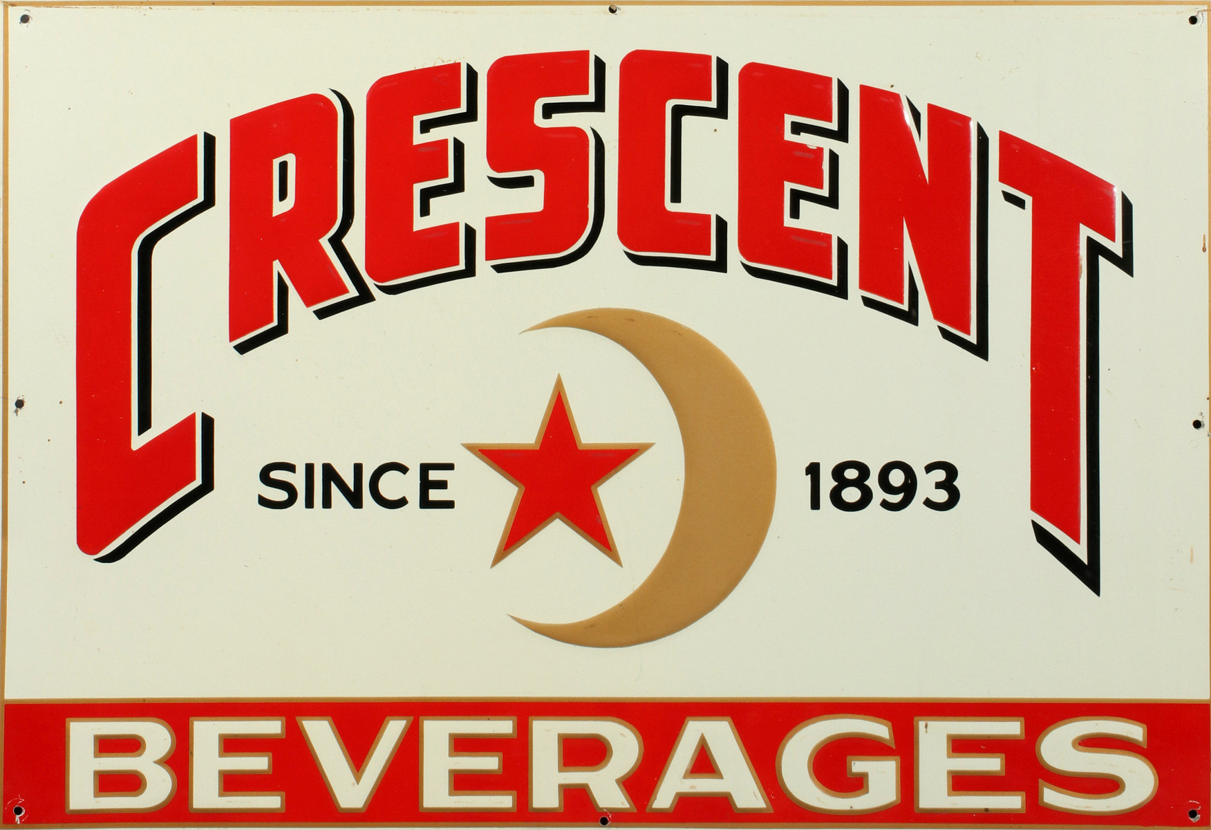 A CRESCENT BEVERAGES PAINTED TIN SIGN CIRCA 1950