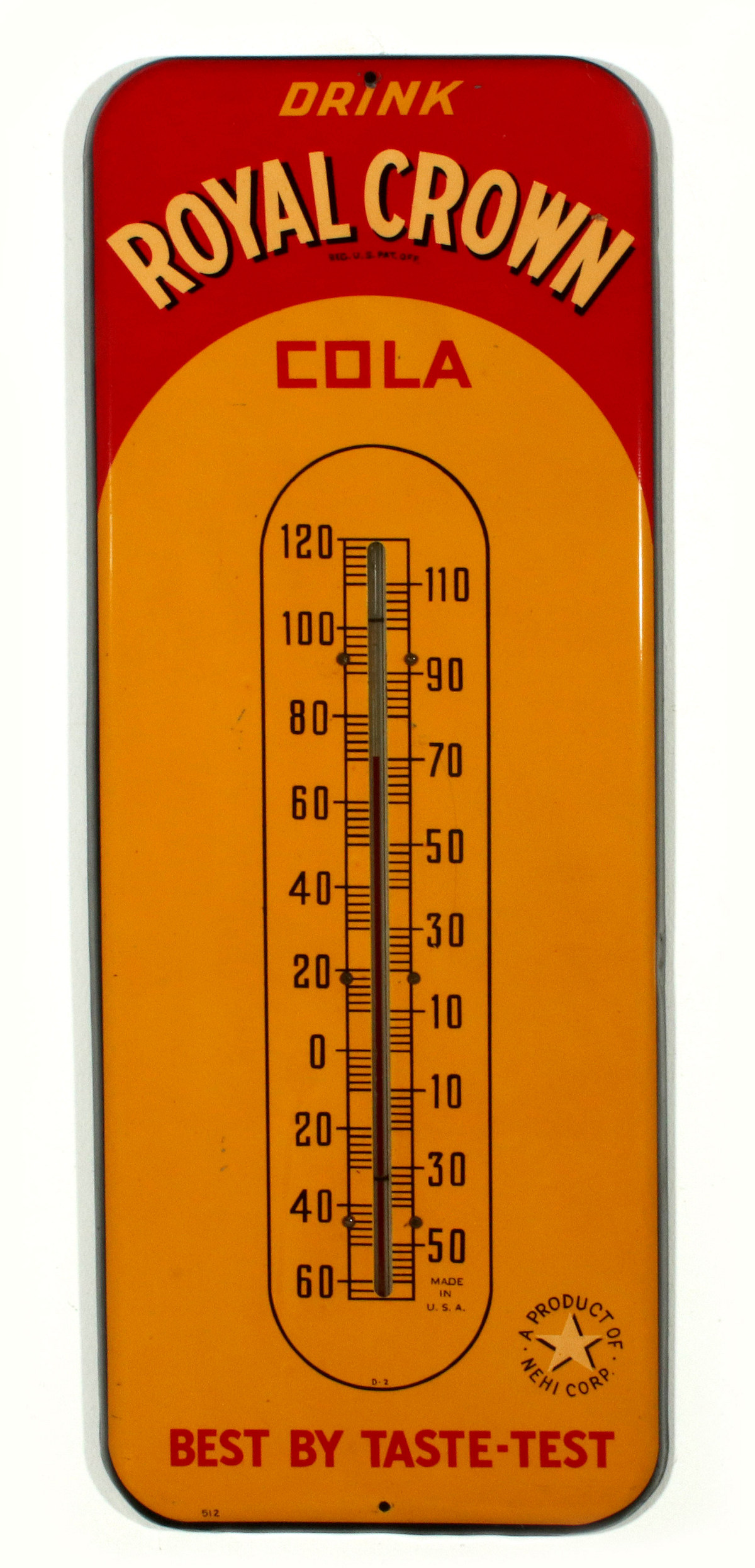 A VINTAGE ROYAL CROWN COLA THERMOMETER SIGN