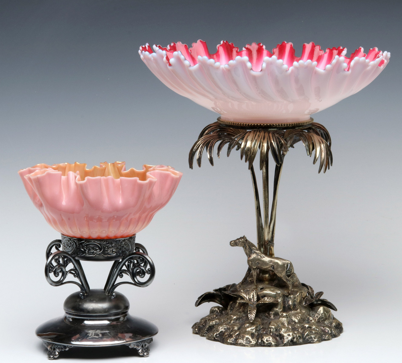 A VICTORIAN BRIDE'S BOWL ON UNUSUAL STAND, PLUS ANOTHER