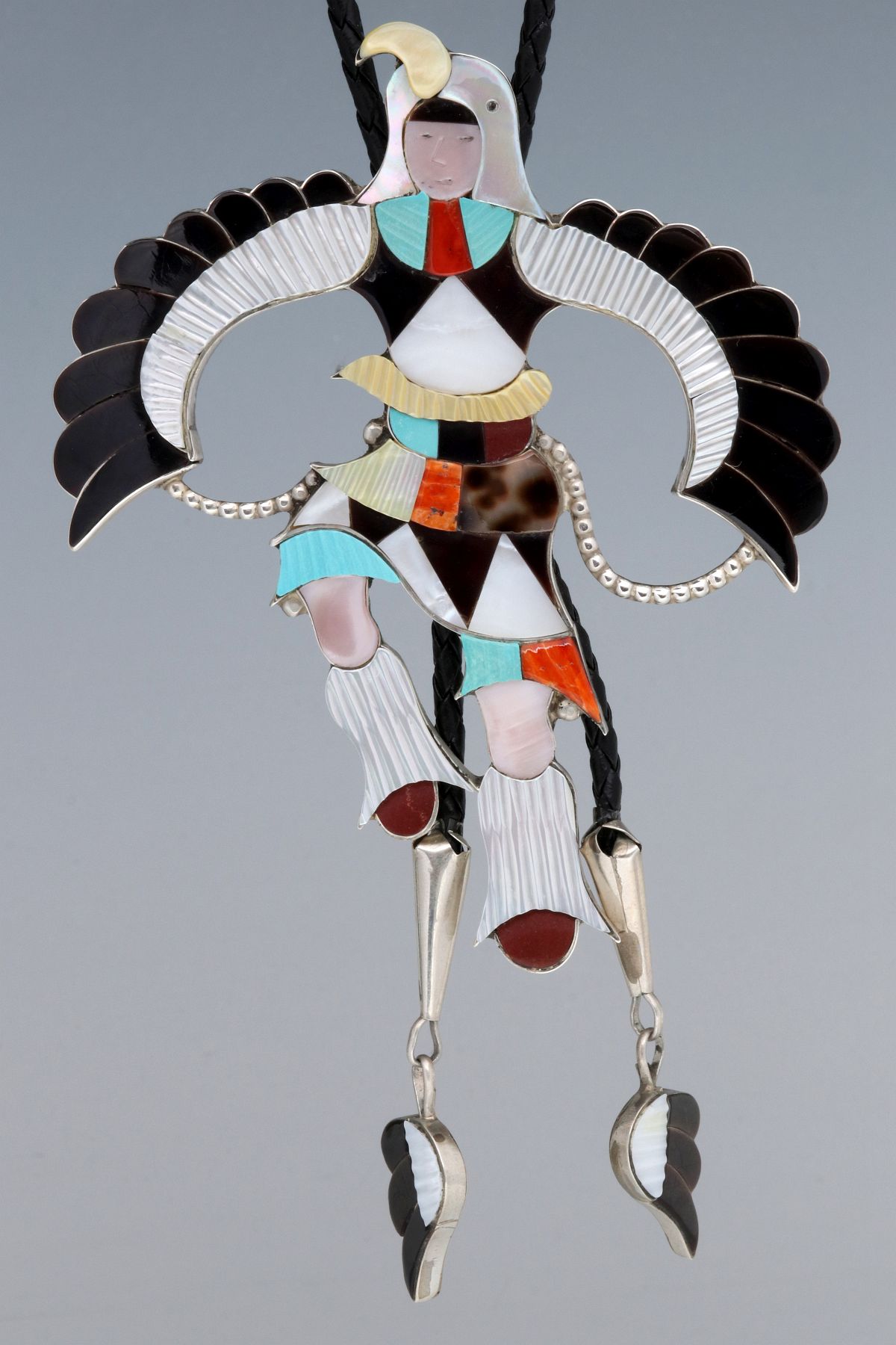 AN OUTSTANDING EAGLE DANCER INLAID BOLO SIGNED J BELUKA