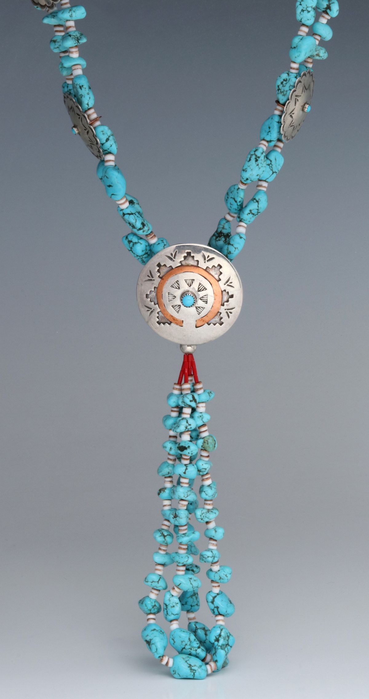A NATIVE AMERICAN WEDDING BASKET TURQUOISE NECKLACE