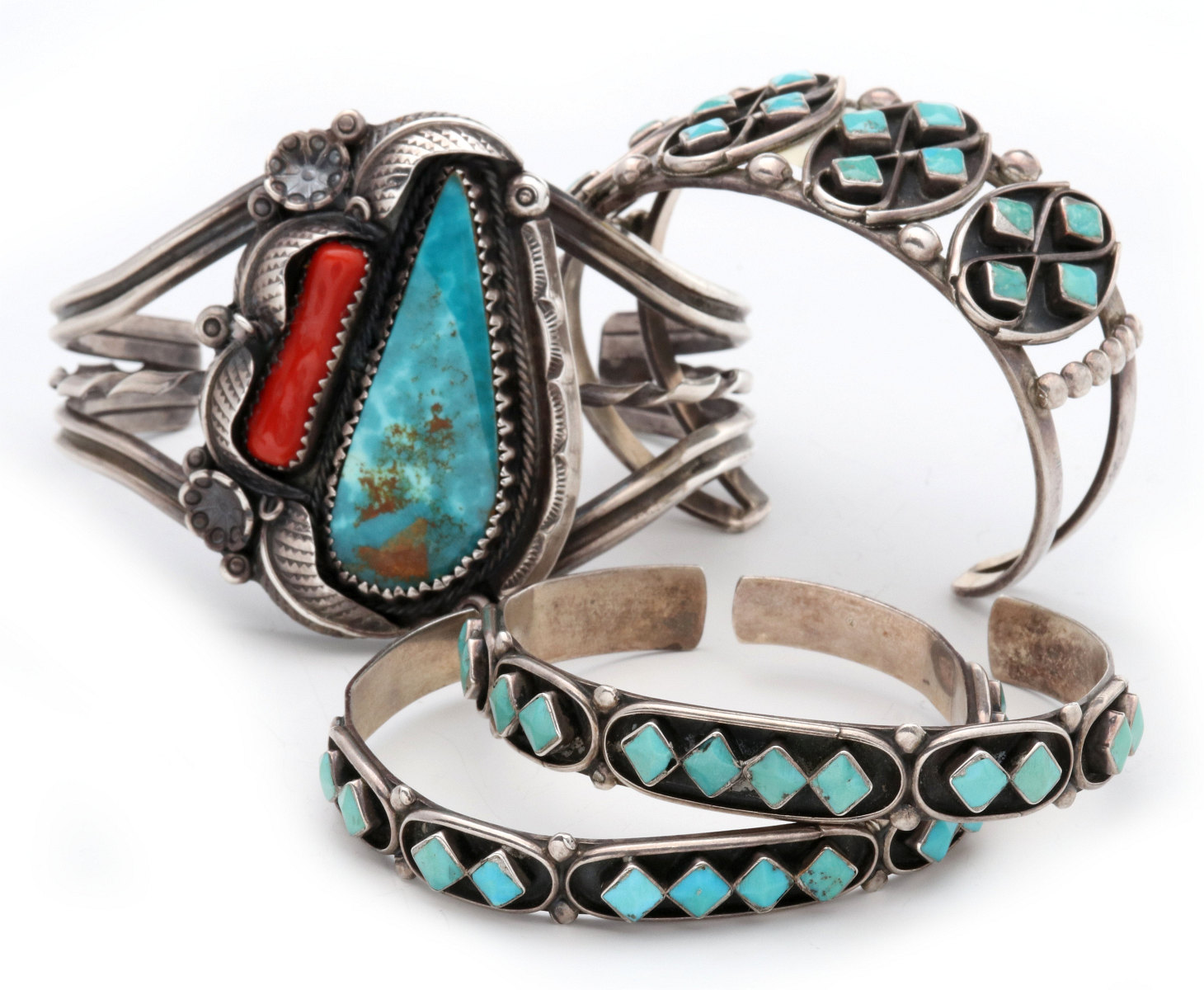 ZUNI AND NAVAJO STERLING JEWELRY WITH TURQUOISE