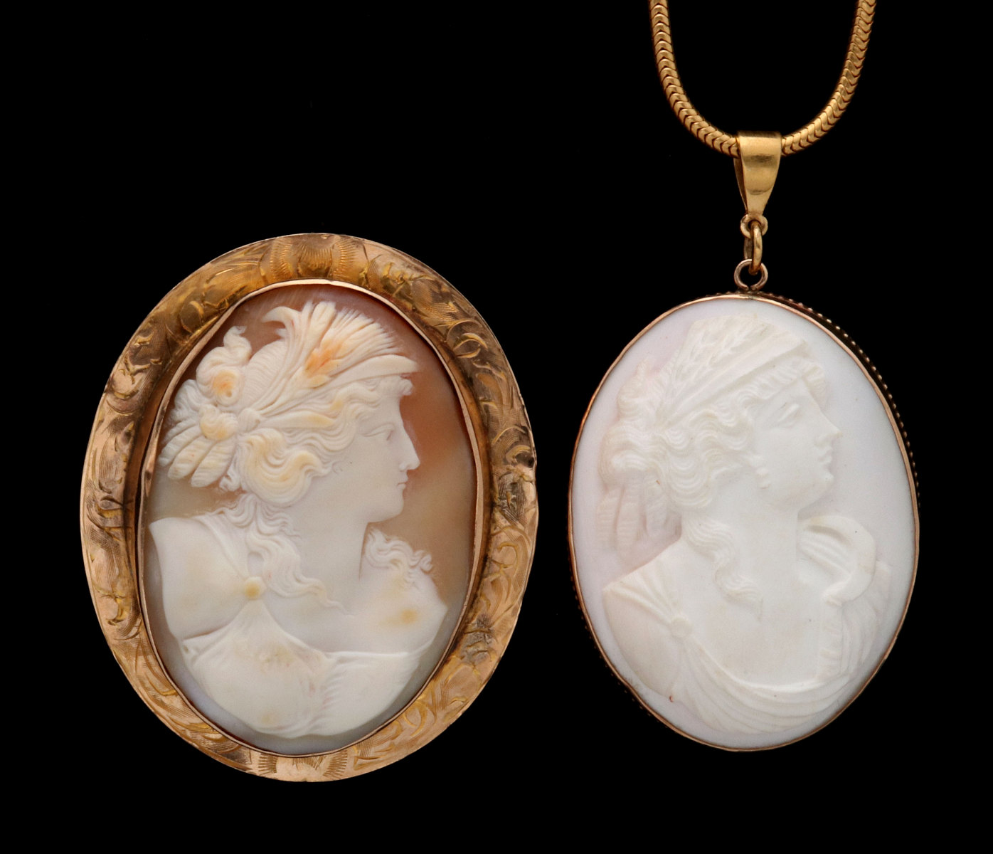 ANTIQUE CARVED SHELL AND CARVED CORAL CAMEOS