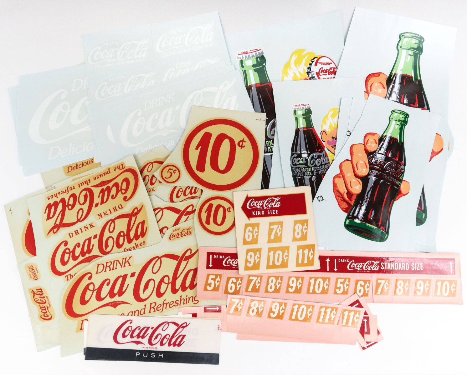 LARGE LOT OF COCA-COLA ADVERTISING DECALS AND STICKERS
