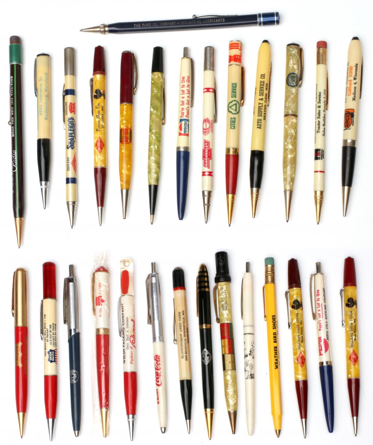 A COLLECTION OF VINTAGE ADVERTISING PENS AND PENCILS
