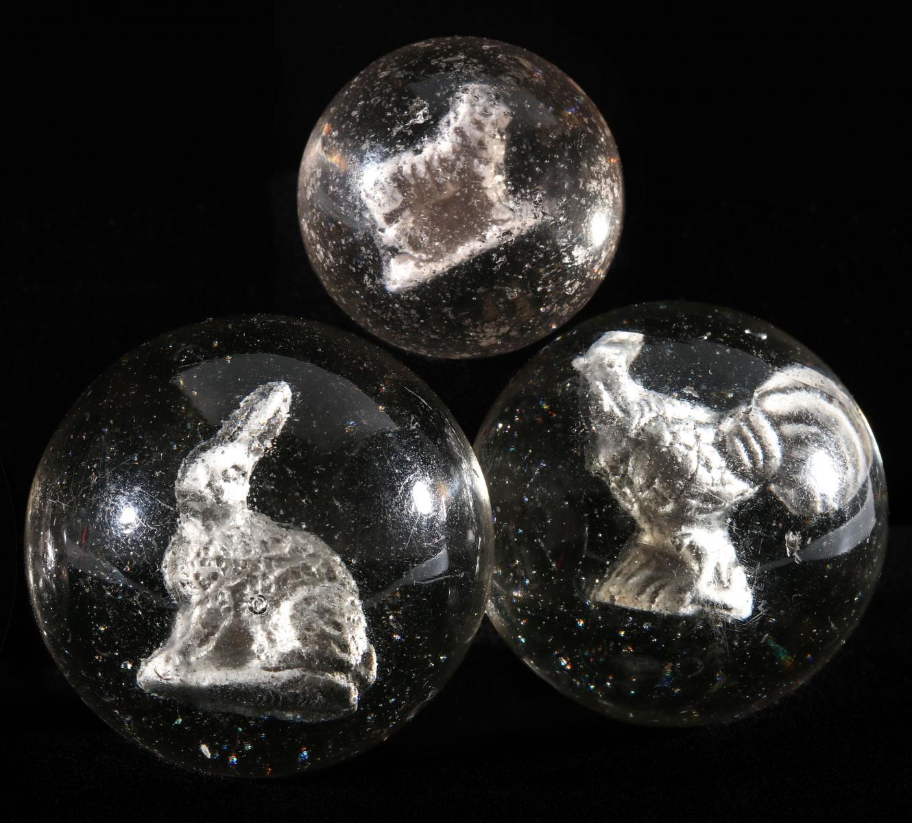 NICE ROOSTER AND RABBIT 2-INCH SULPHIDE MARBLES