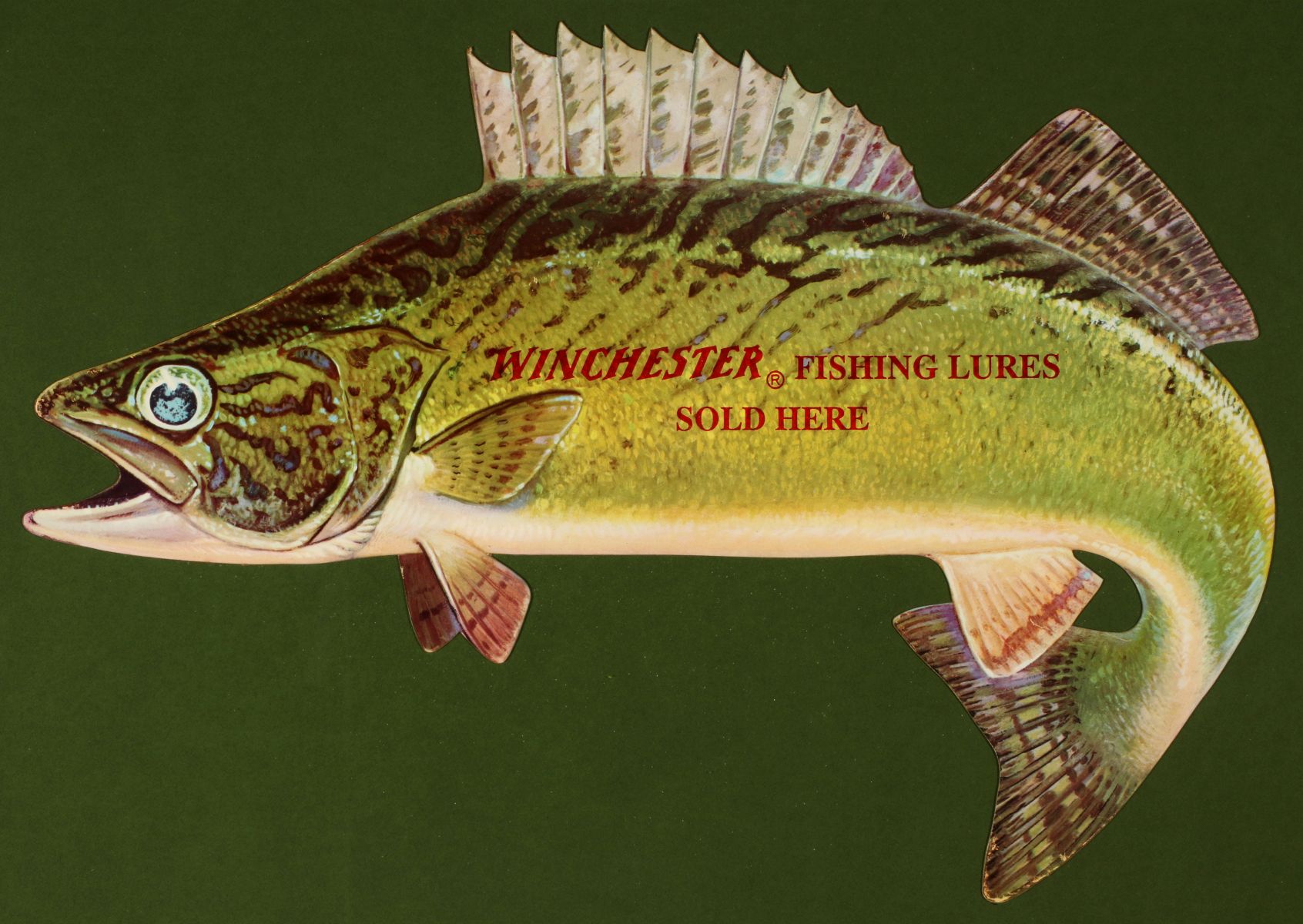 21: A NEW OLD STOCK WINCHESTER FISHING LURES DIE-CUT SIGN