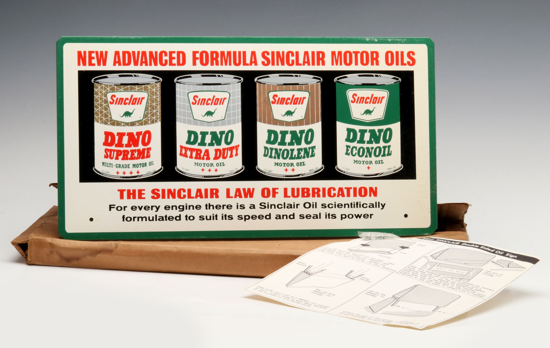 MINT IN BOX CABINET SIGNS FOR SINCLAIR MOTOR OILS