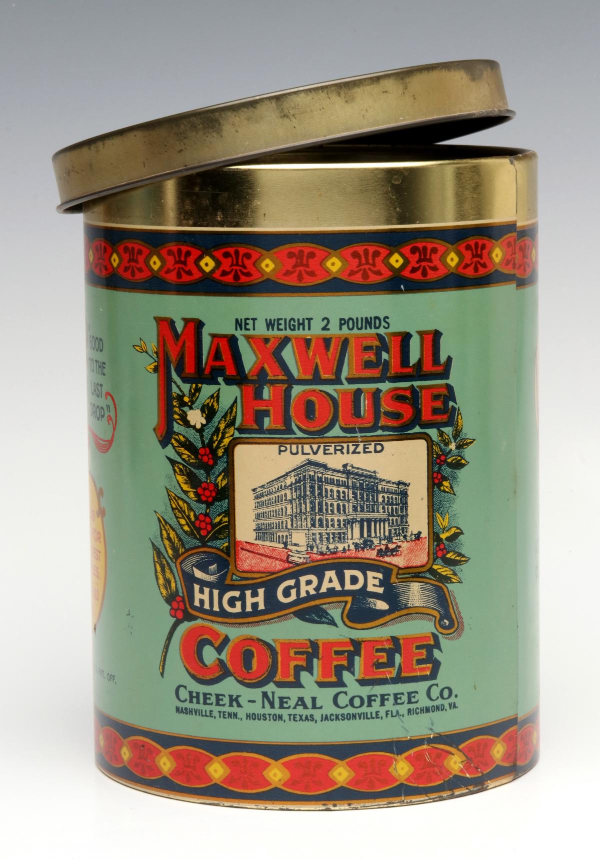A LATE 20TH CENTURY MAXWELL HOUSE TIN LITHO COFFEE CAN