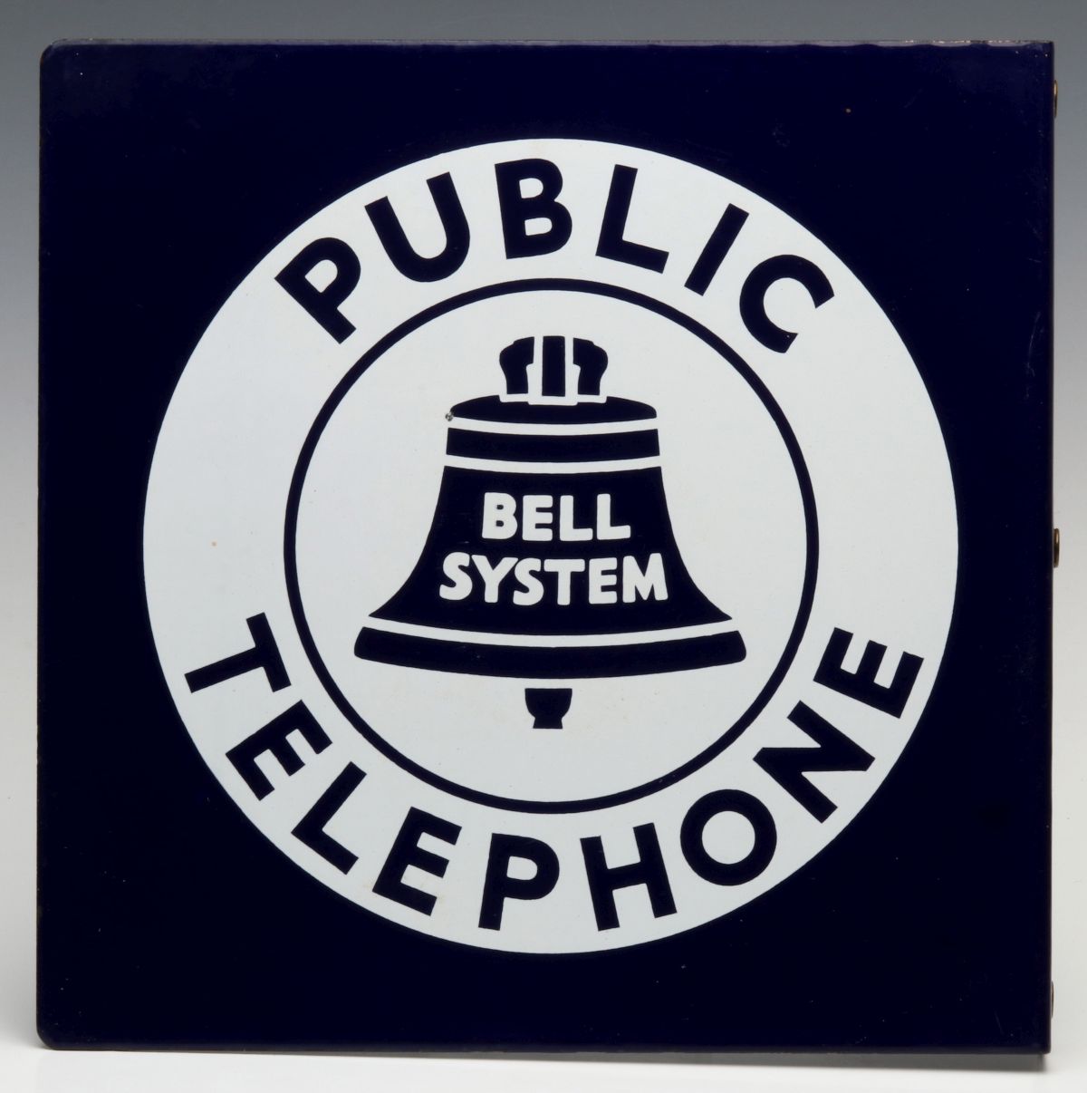 A BELL SYSTEM PUBLIC TELEPHONE PORCELAIN FLANGE SIGN
