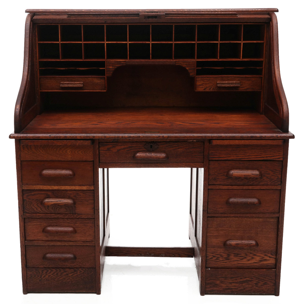 A NICE SMALLER 'S' ROLL DESK WITH ROLL FRONT TOP