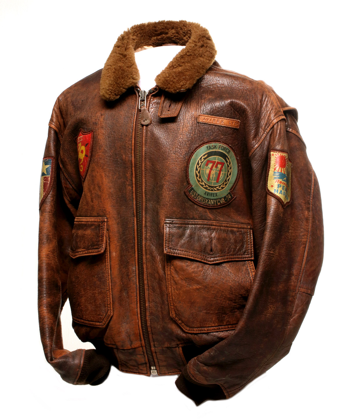 AN AVIREX LEATHER BOMBER JACKET DATED 1987