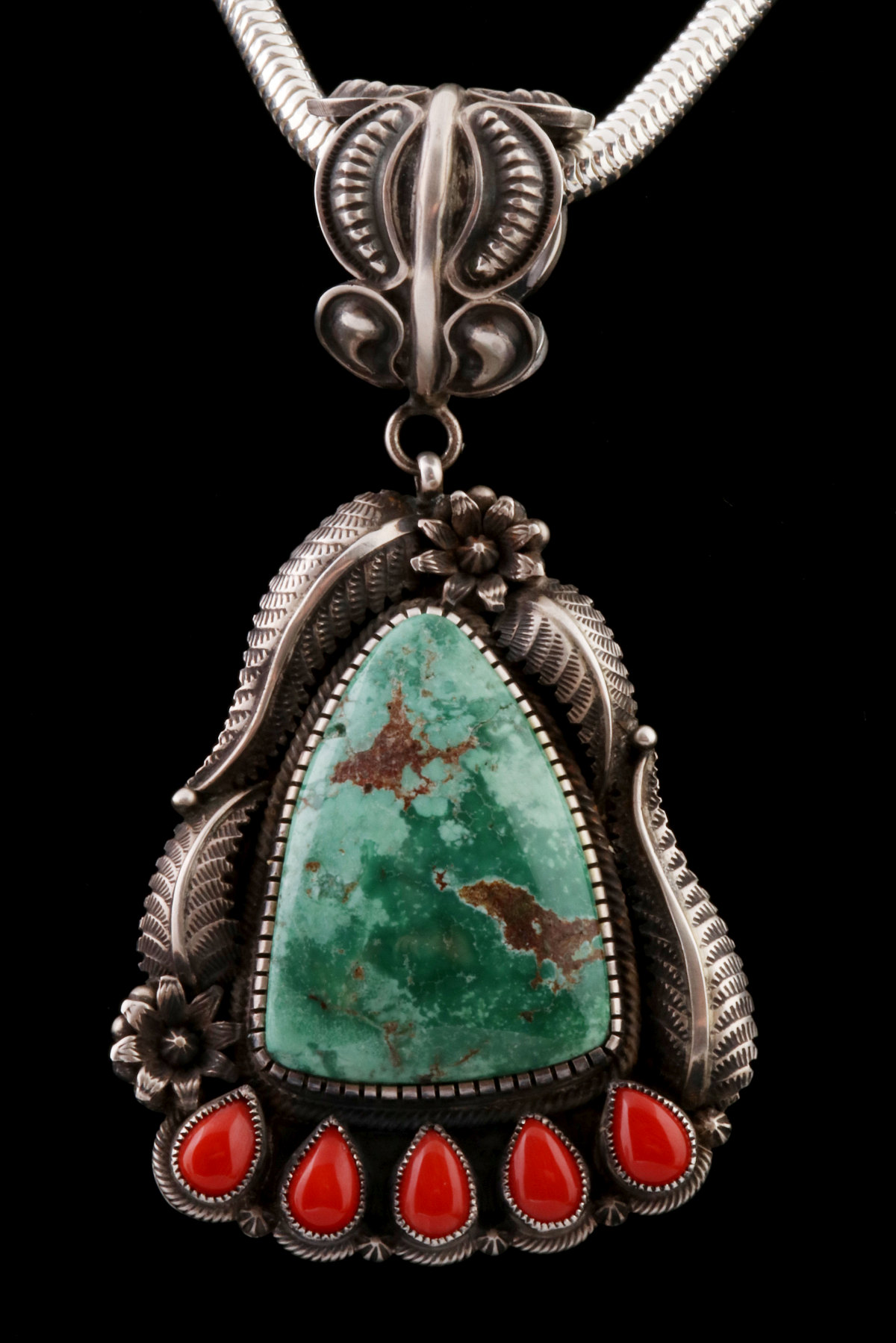 KIRK SMITH TURQUOISE AND CORAL PENDANT