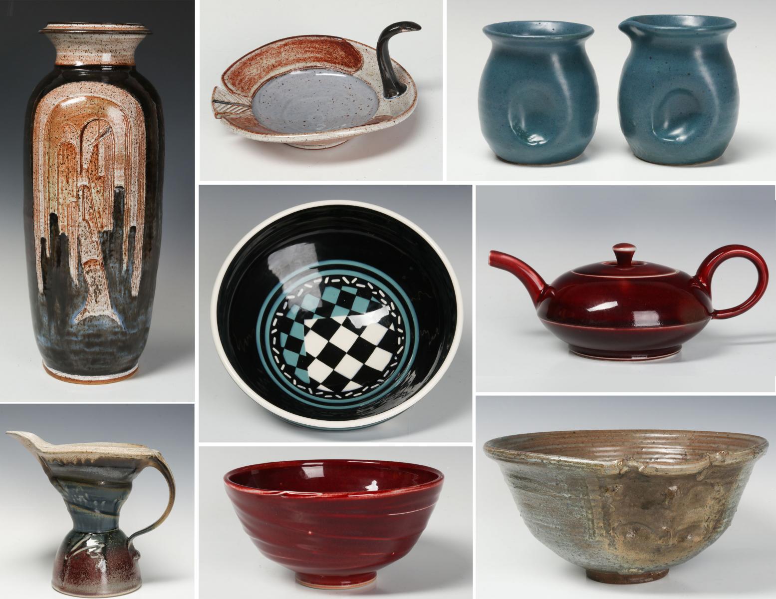 AN ESTATE COLLECTION OF NINE STUDIO ART POTTERY WORKS