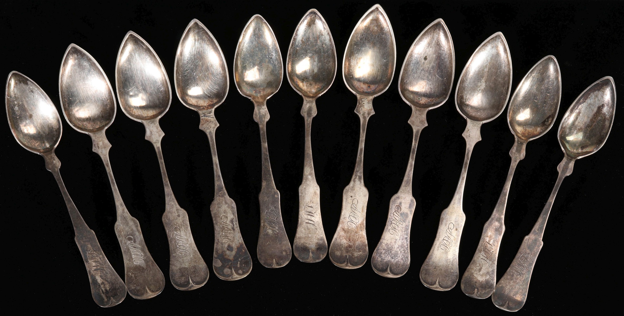 FIDDLE PATTERN COIN SILVER TEASPOONS SIGNED J.S BENSON