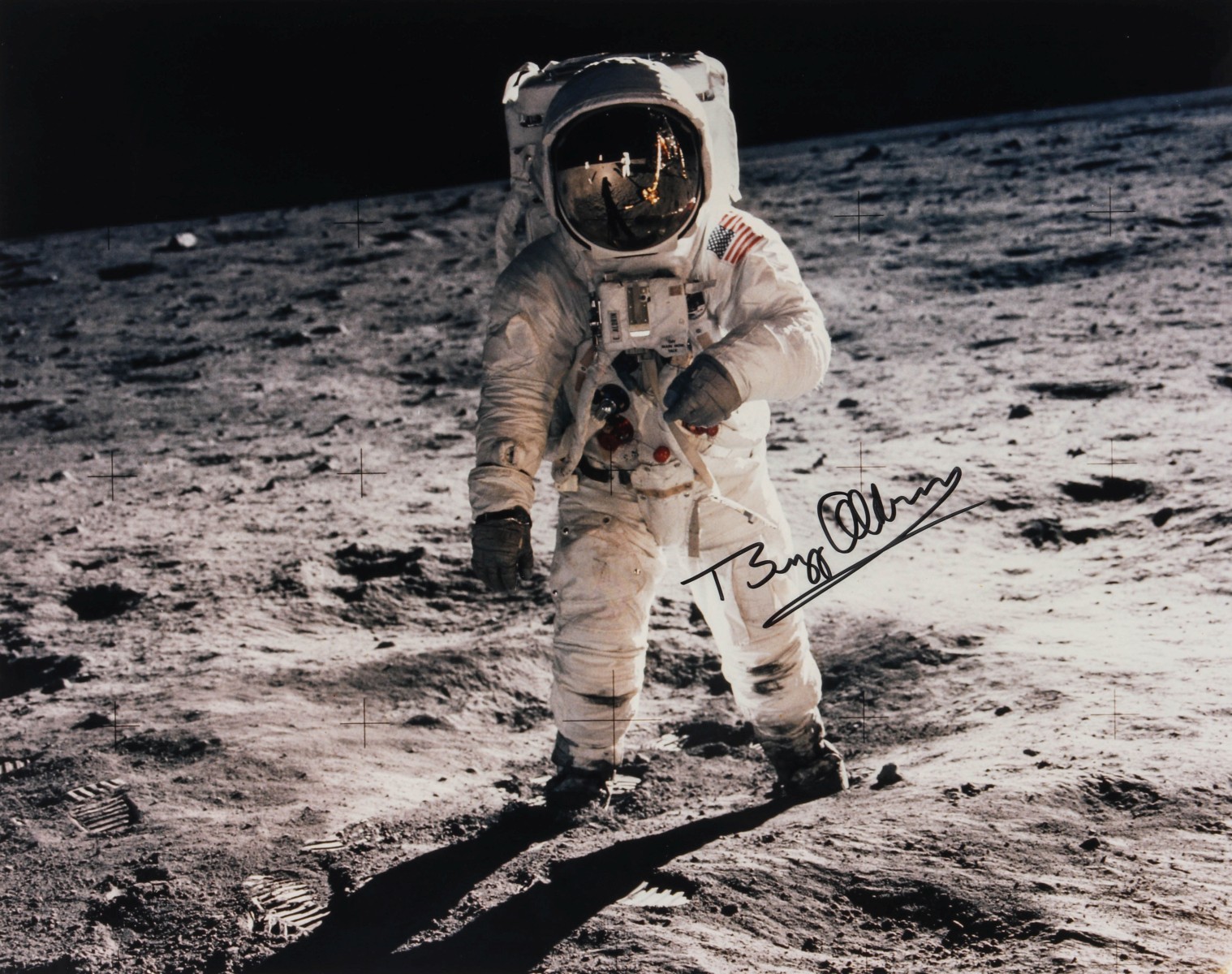 AN ICONIC BUZZ ALDRIN SIGNED MOON LANDING PHOTOGRAPH