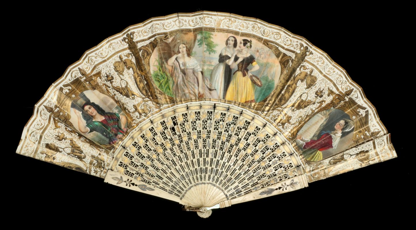 FOUR ELABORATELY DECORATED ANTIQUE HAND FANS