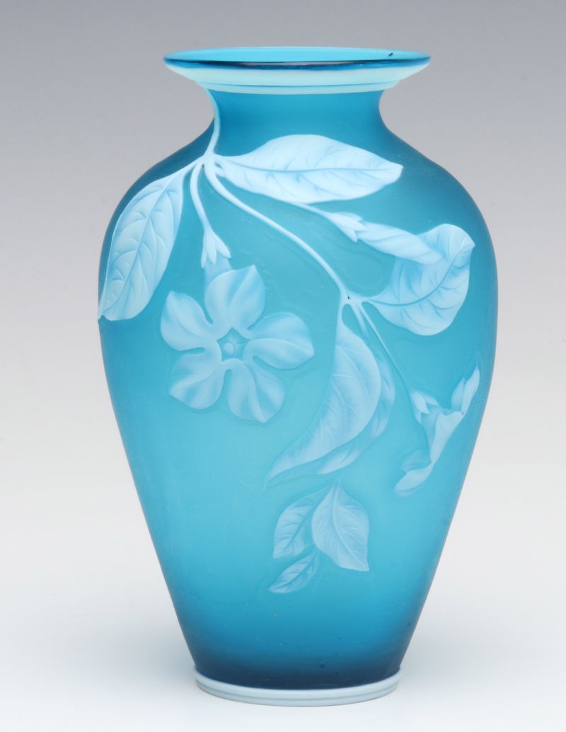 A CAMEO GLASS VASE WITH PERIWINKLE FLOWERS ATTR WEBB