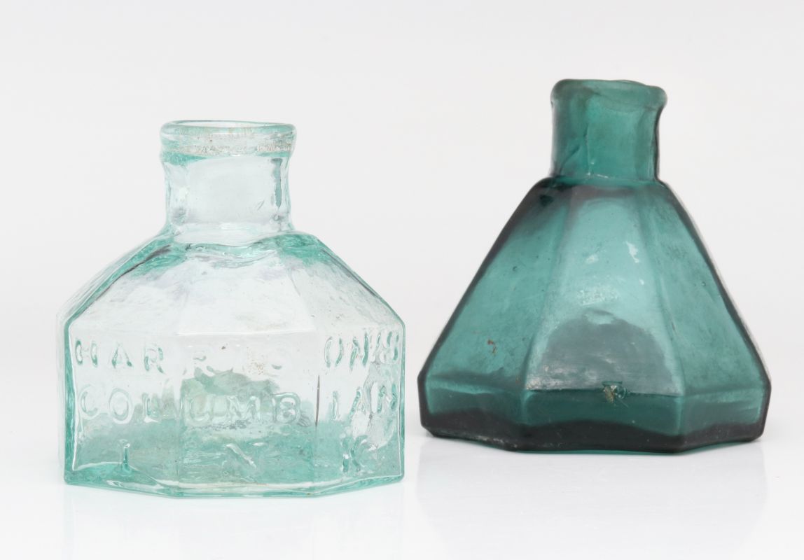 TWO EARLY AMERICAN BLOWN GLASS INK BOTTLES