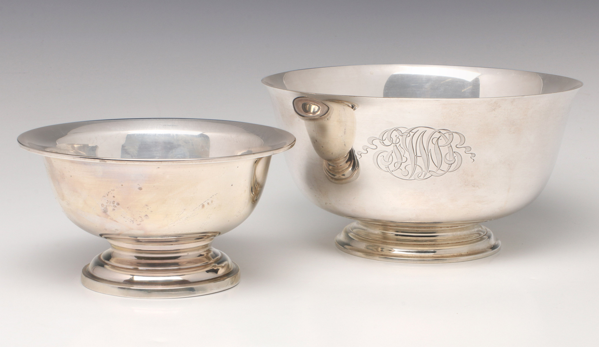 A J.E CALDWELL STERLING SILVER FOOTED BOWL WITH ANOTHER