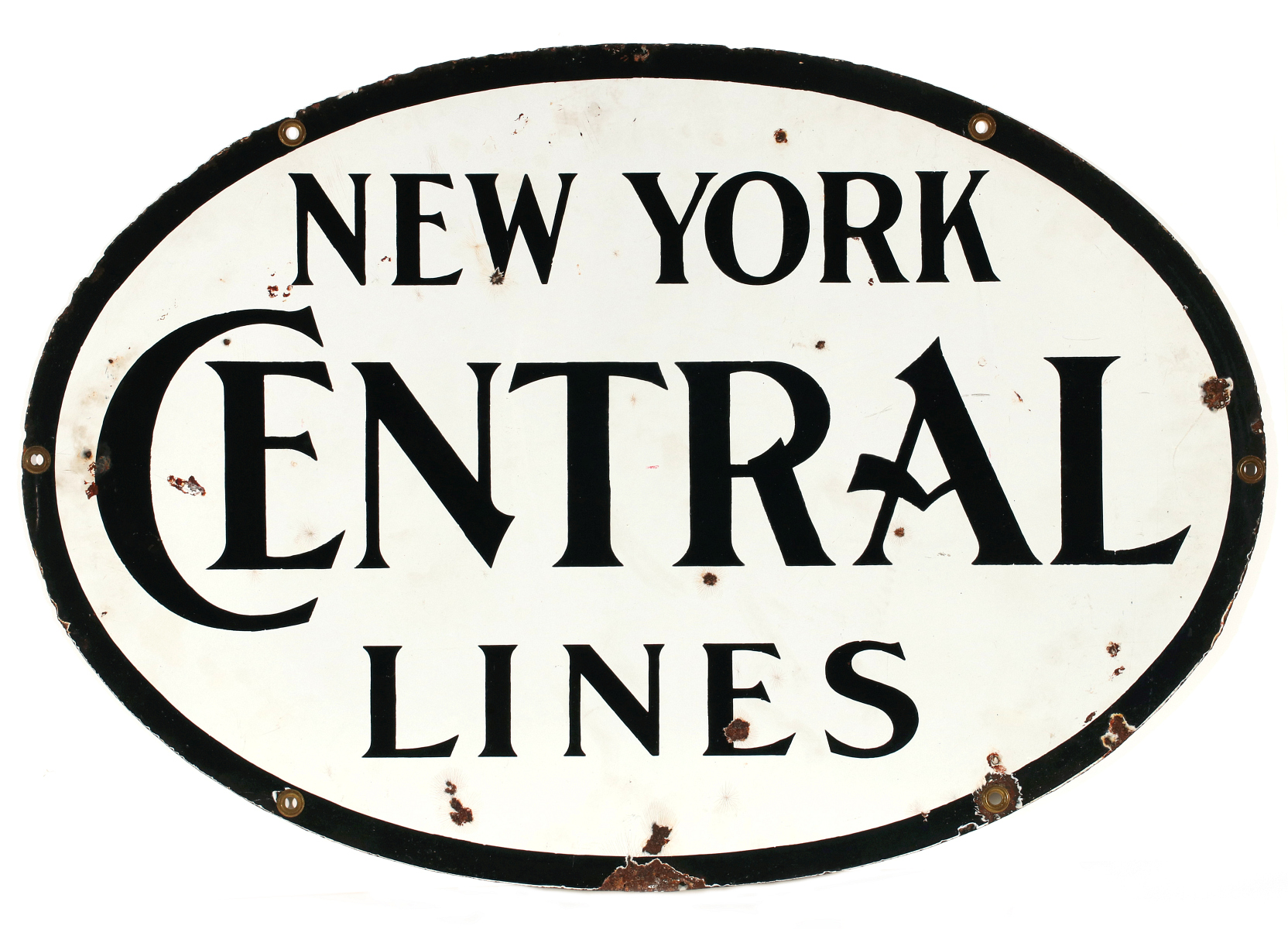 A NEW YORK CENTRAL LINES DOUBLE-SIDED PORCELAIN SIGN